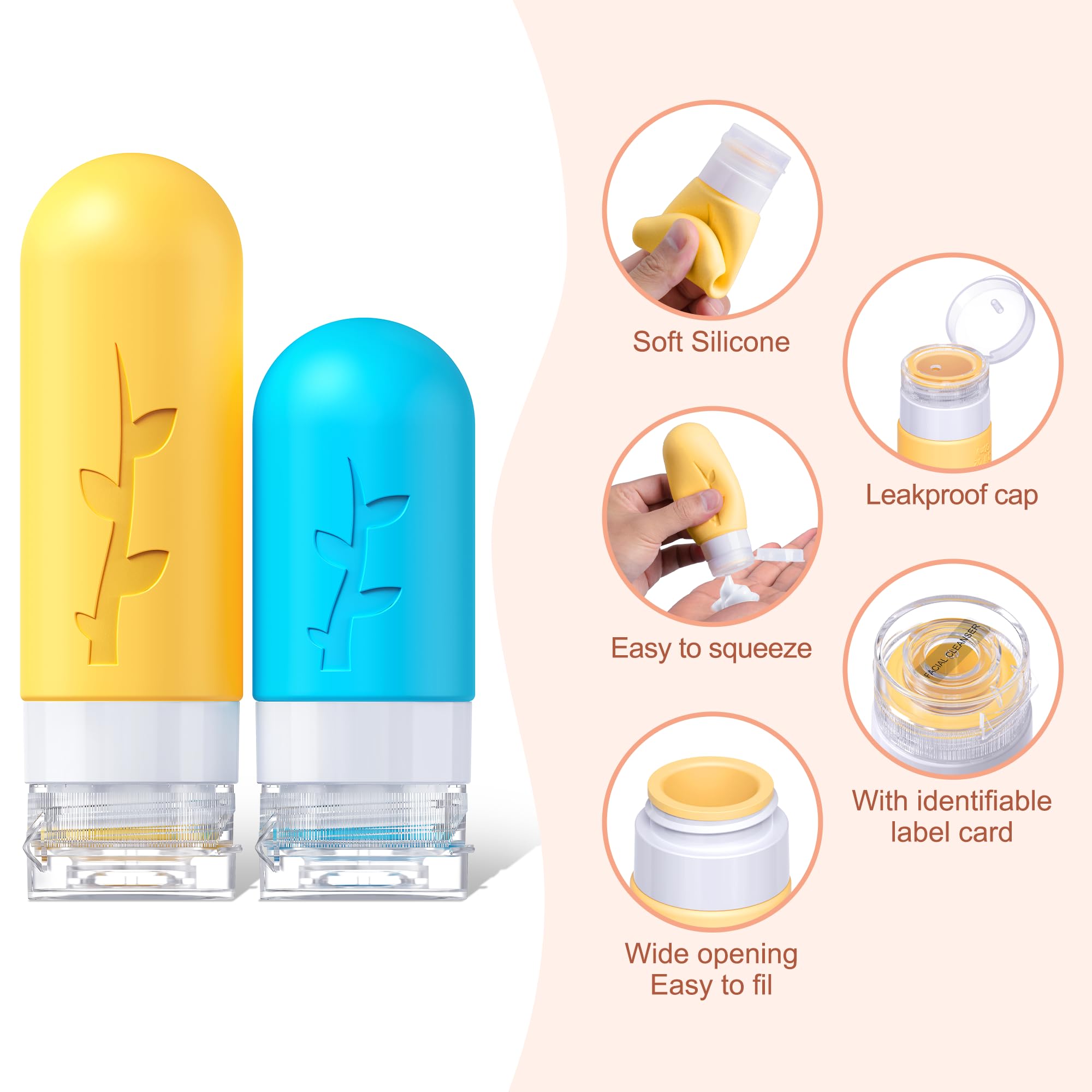 19 Pack travel Bottles for Toiletries, Silicone TSA Approved Travel Size Containers for toiletries Leak Proof Refillable Travel Essentials for Shampoo Conditioner Lotion toiletry bottles