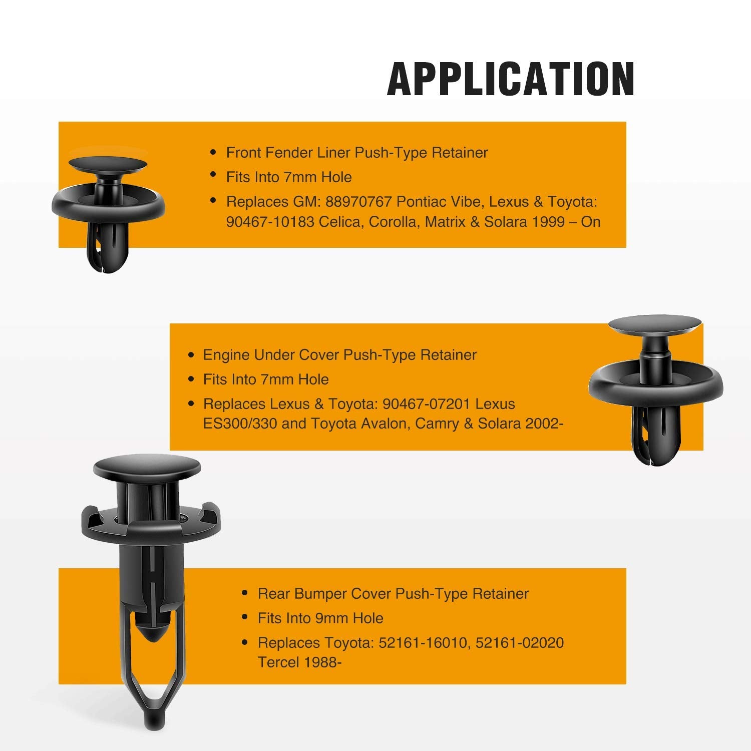 GOOACC 100PCS 6.5mm 7mm 9mm Compatible with Toyota Push Type Retainer 90467-10183,Engine Under Cover Push-Type Retainer for Lexus&Toyota Clips 90467-07201,for Toyota 52161-02020 Bonus Fastener Remover