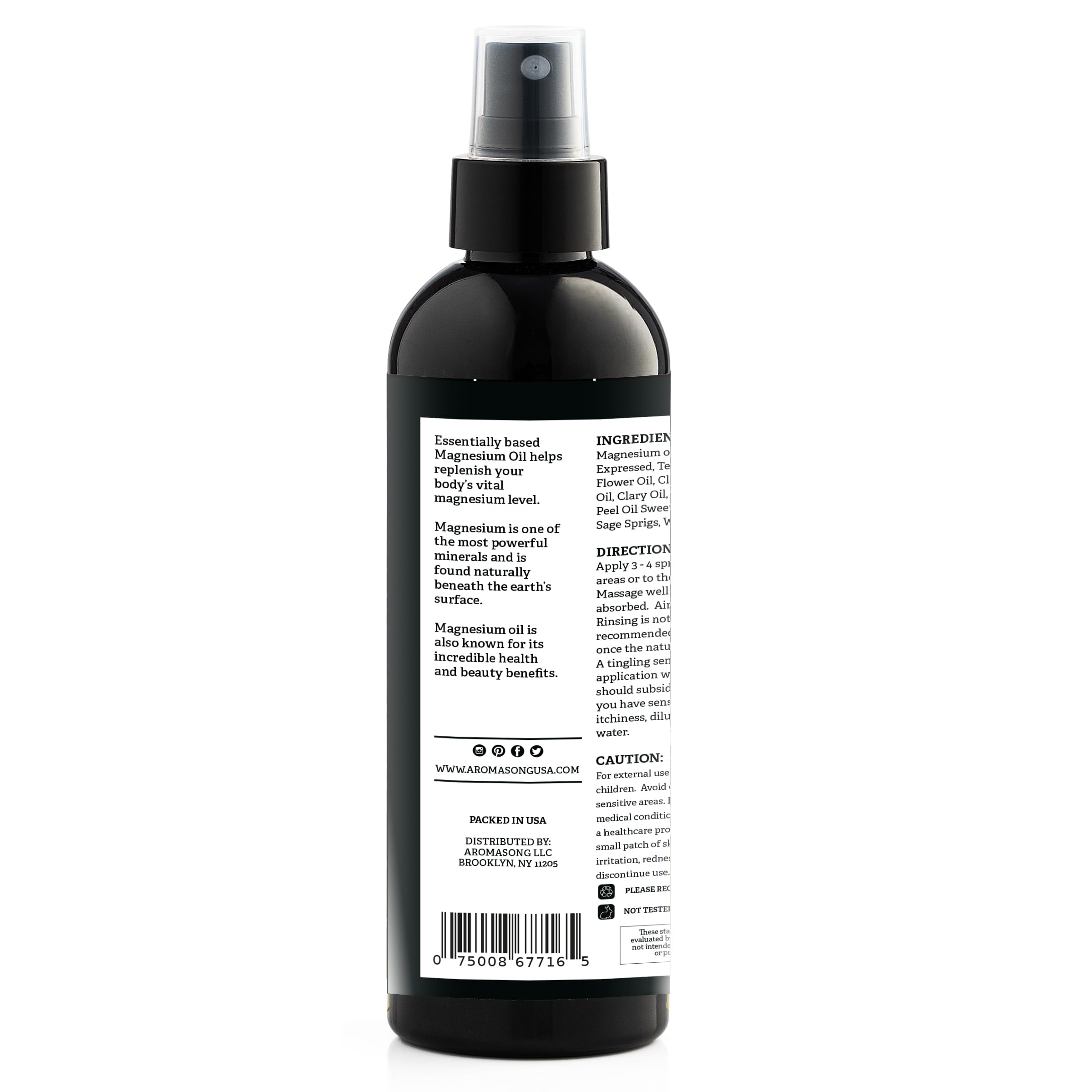 Aromasong Magnesium Spray Lavender - Extra Strength 2 Pack of (23mg in Each Spritz) 8 Oz, Natural and Pure Magnesium Oil Spray - Made in The USA - for Leg Discomfort and Promotes a Calm Sleep