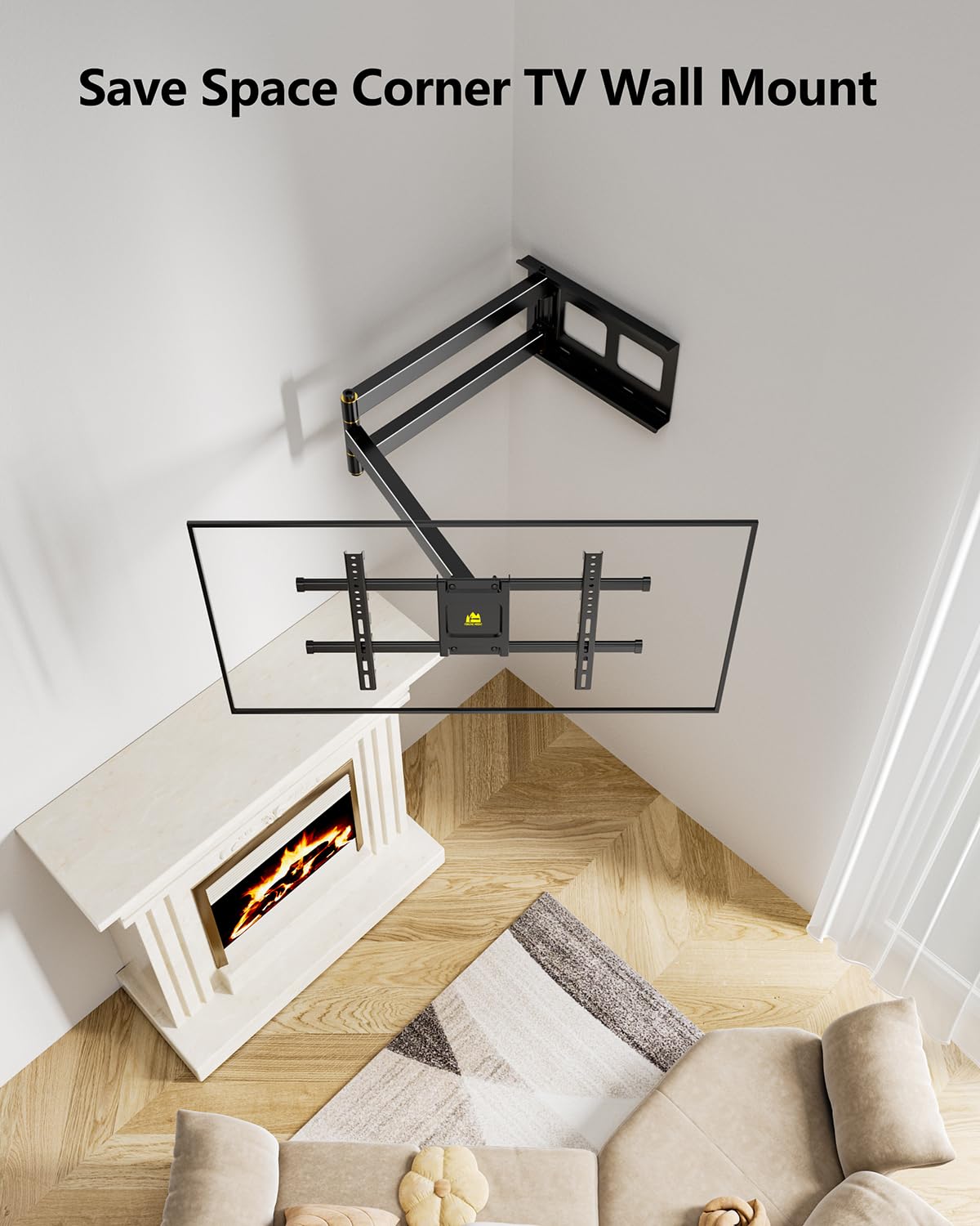 FORGING MOUNT Long Arm Corner TV Mount with Height Setting Full Motion TV Wall Mount with 36" Extends for Corner/Flat Installed Fits 42"-90" TVs,Holds 150lbs,VESA 600x400mm