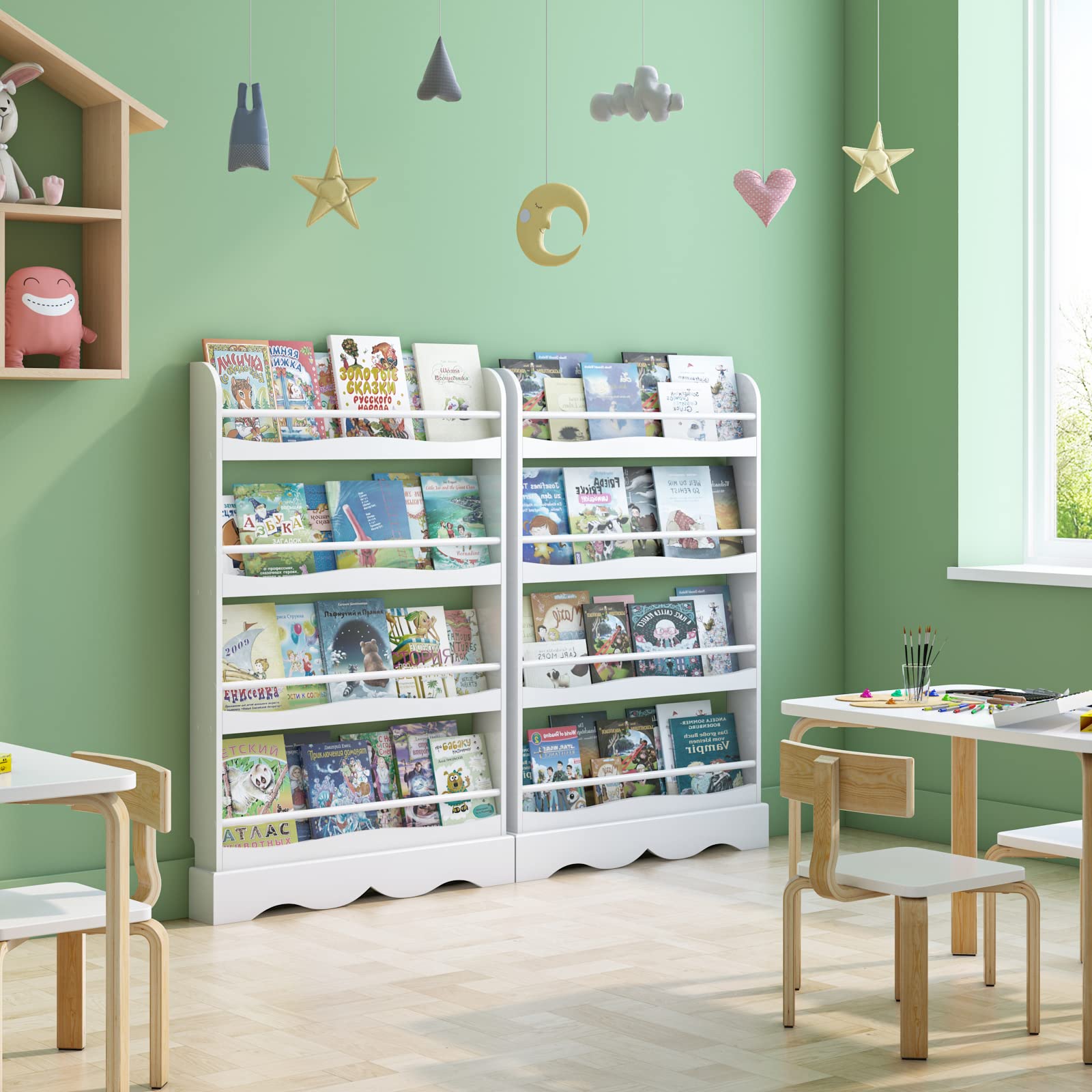 FOTOSOK Kids Bookshelf, 4-Tier Book Shelf Organizer for Toys and Books, Toy Storage Bookshelf in Bedroom, Living Room and Nursery, White