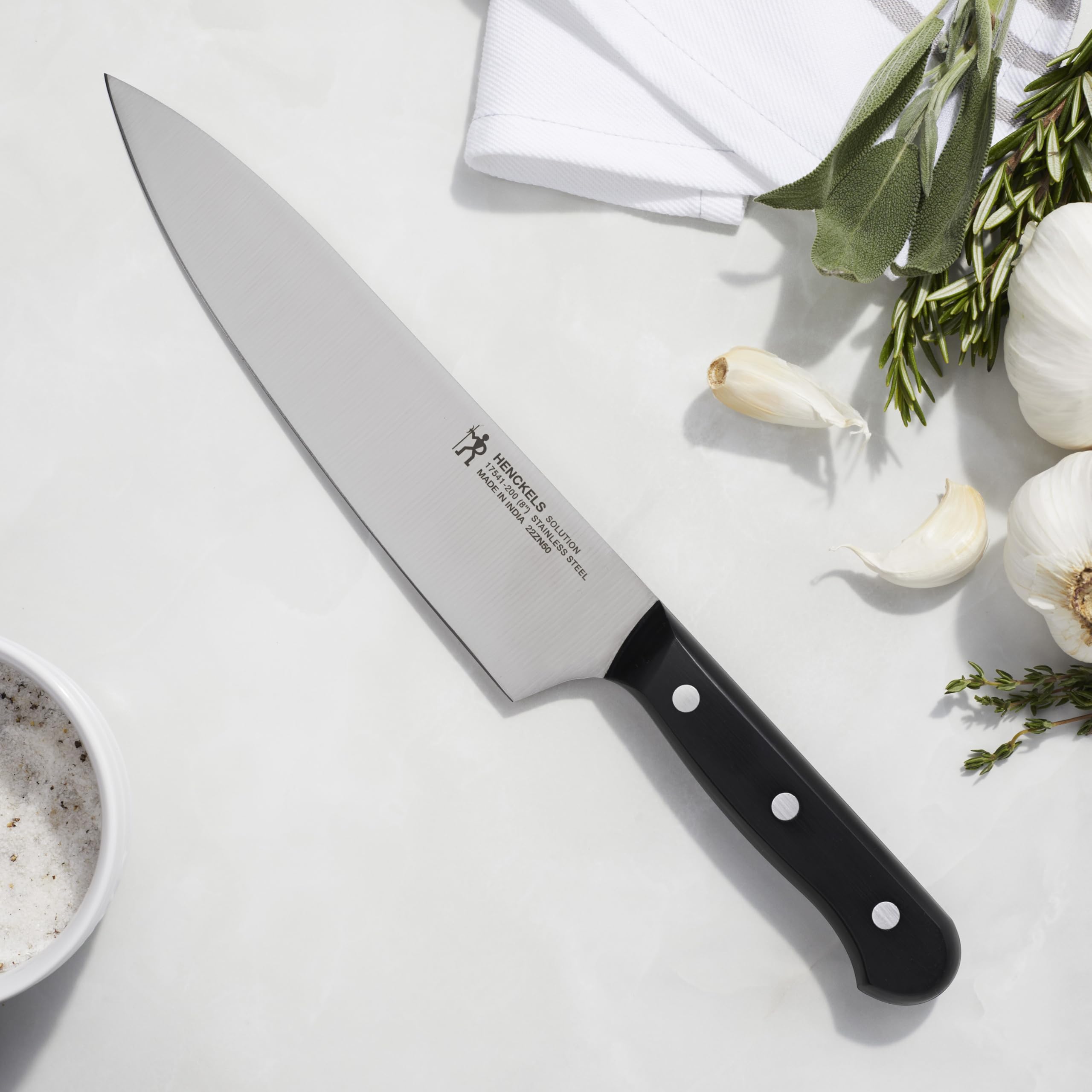 HENCKELS Solution Razor-Sharp 8-inch Chef Knife, German Engineered Informed by 100+ Years of Mastery, Black/Stainless Steel