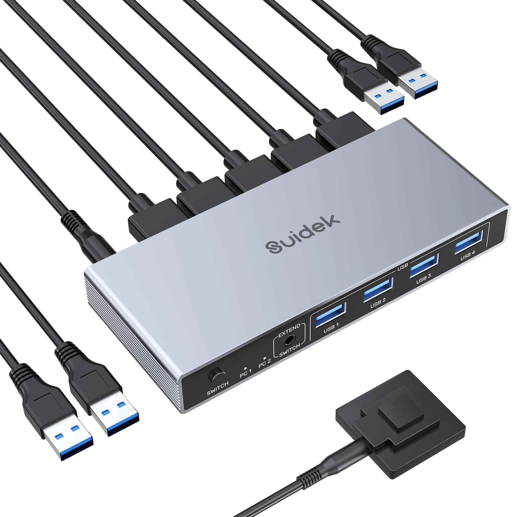 SUIDEK Displayport KVM Switch 1 Monitor 2 Computers, 8K@60Hz DP KVM Switch 2 in 1 Out USB 3.0 KVM Switcher with 4 USB Ports, Include Desktop Controller, 2 USB Cables and Power Adapter