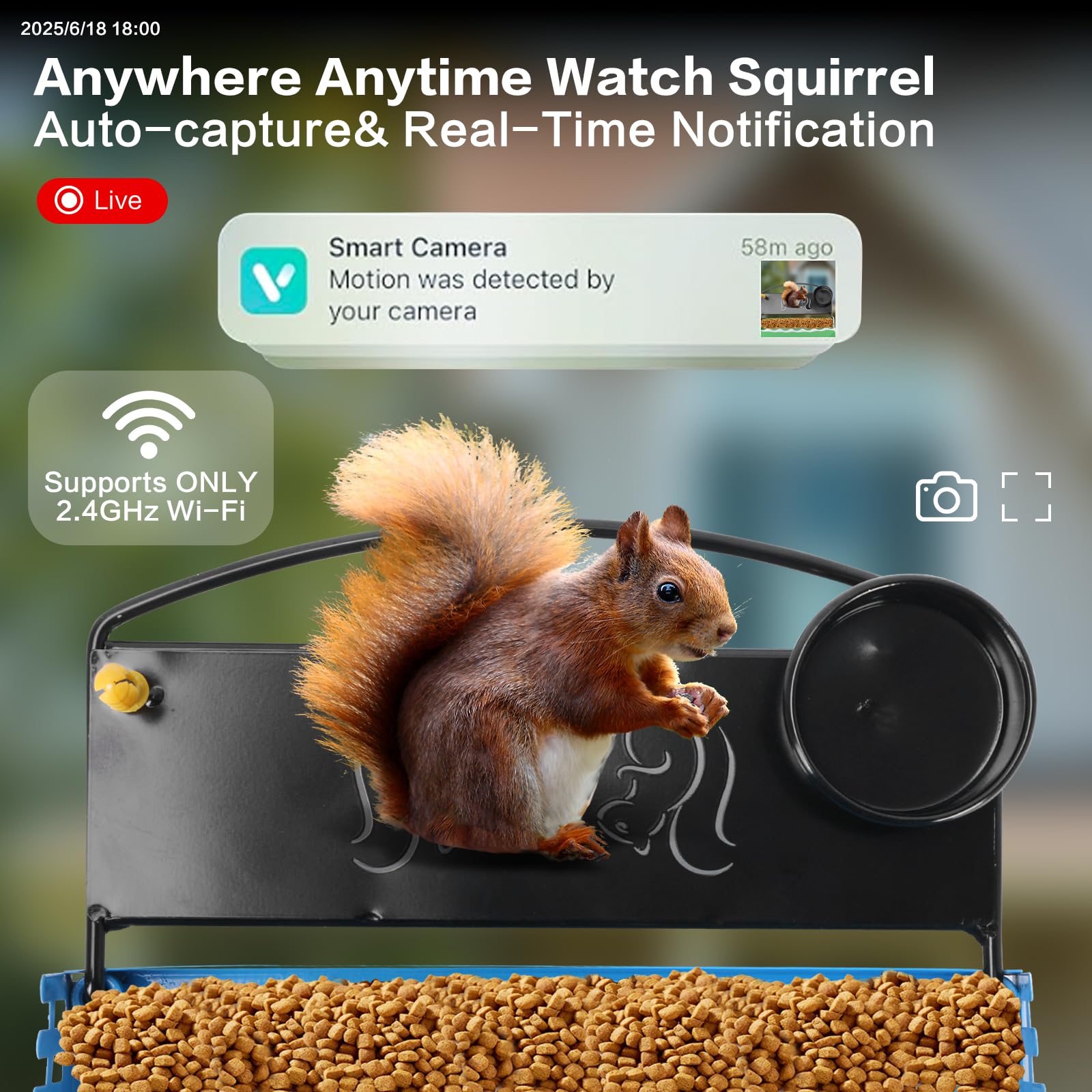 Squirrel Feeder with Camera Solar Powered,Metal Smart Squirrel Feeder Camera with Corn Cob Holder,Squirrel Houses for Outside,2K HD Live View,Ideal for Squirrel Lover