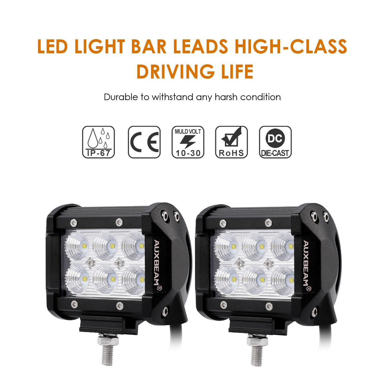 Auxbeam LED Light Bar 4" 18W LED Pods 1800lm Flood Beam Driving light Off Road Lights for SUV ATV UTV Trucks Pickup Jeep Lamp (Pack of 2)