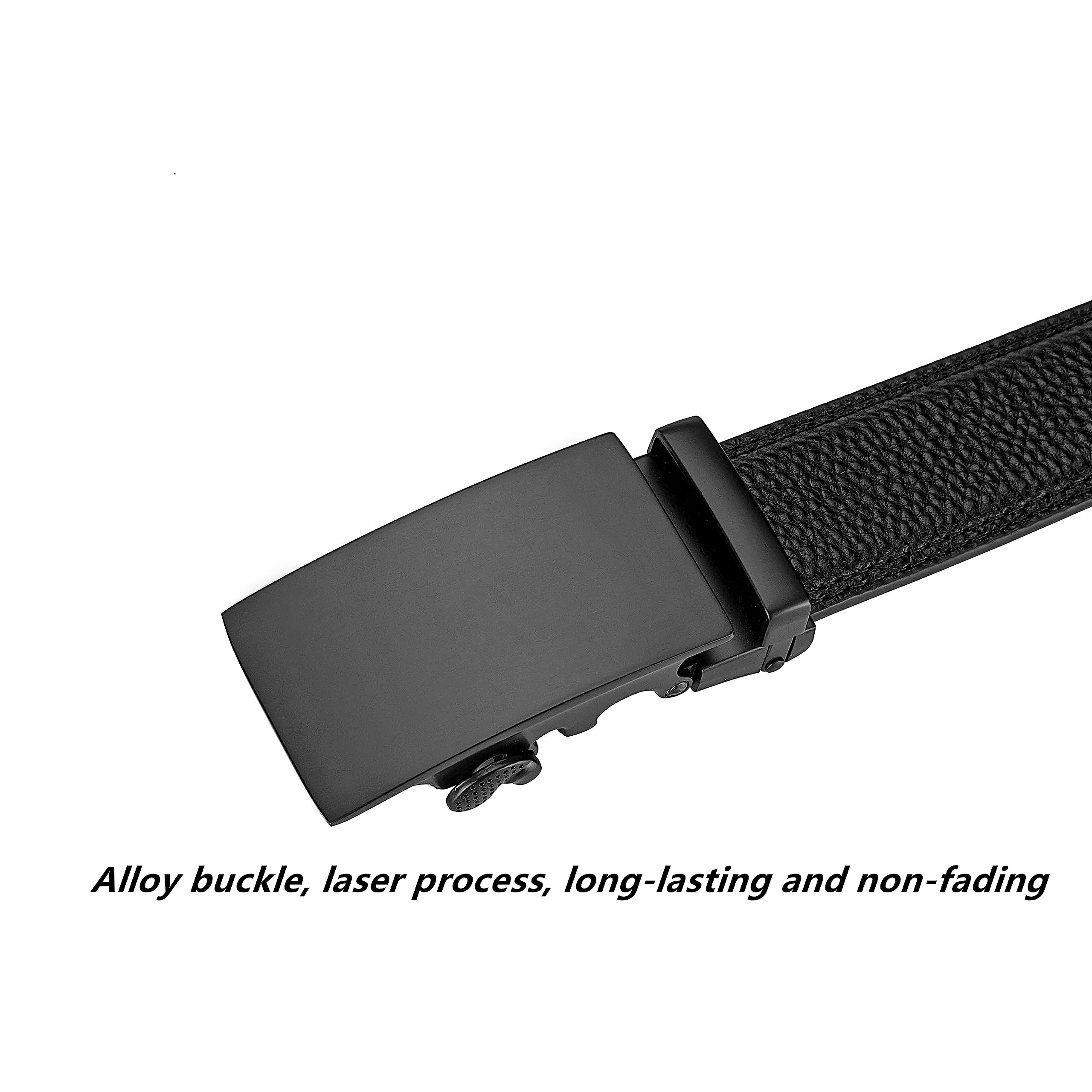 EVIRON Men's Leather Belt made of Top Layer Cowhide,Ratchet Belt with Sliding Buckle,Trim to Fit (Black style 1, 28"-34" Waist Adjustable)