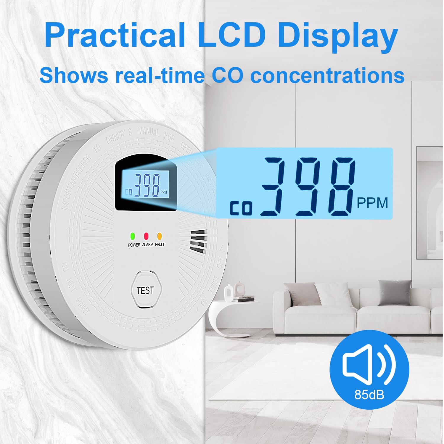 3 Pack Combination Photoelectric Smoke and Carbon Monoxide Alarm Detector with Digital Display; Battery-Operated Smoke Carbon Monoxide Alarm