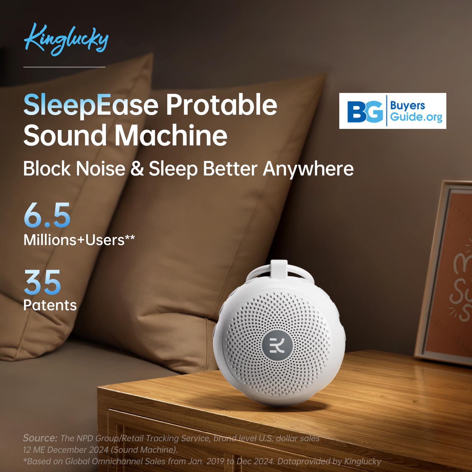 πππ°ππ¬π Kinglucky SleepEase Portable Sound Machine (TOP Sound Quality & 18 Effective Soothing Sounds) White Noise Sound Machine for Sleep, Focus, Relaxation, Home, Office, Travel, Adult & Baby