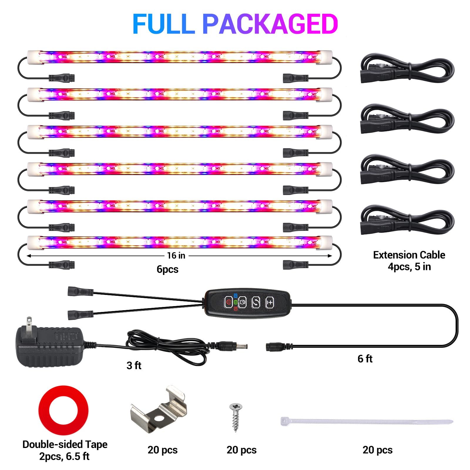 LED Grow Lights Strips for Indoor Plants, 3 Working Modes & 10 Dimmable Levels Plant Lights with Auto Cycle Timer 3/9/12Hrs, 36W Full Spectrum DIY Growing Lamps for Seedings Hydroponics, 6 Strips