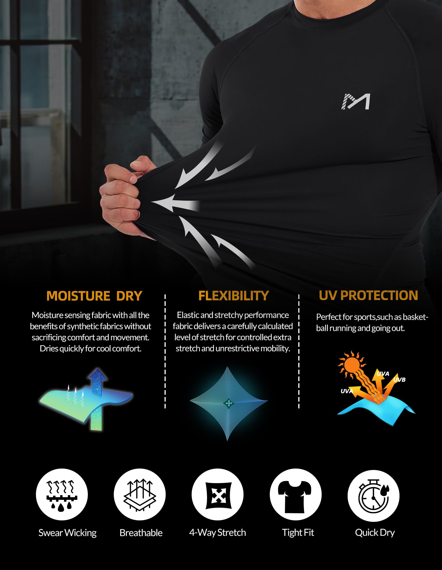Men’s Compression Shirts Short Sleeve Workout Shirt, Quick Dry Top Baselayer Athletic Shapewear Undershirts for Men