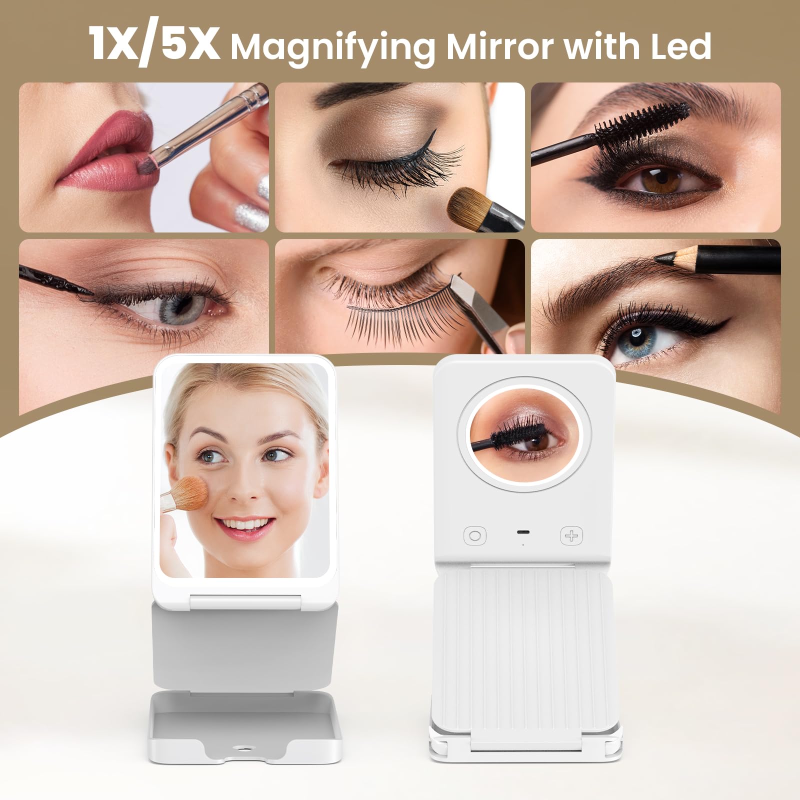 LAMPICK Travel Makeup Mirror with Lights Bundle High-Speed Hairdryer