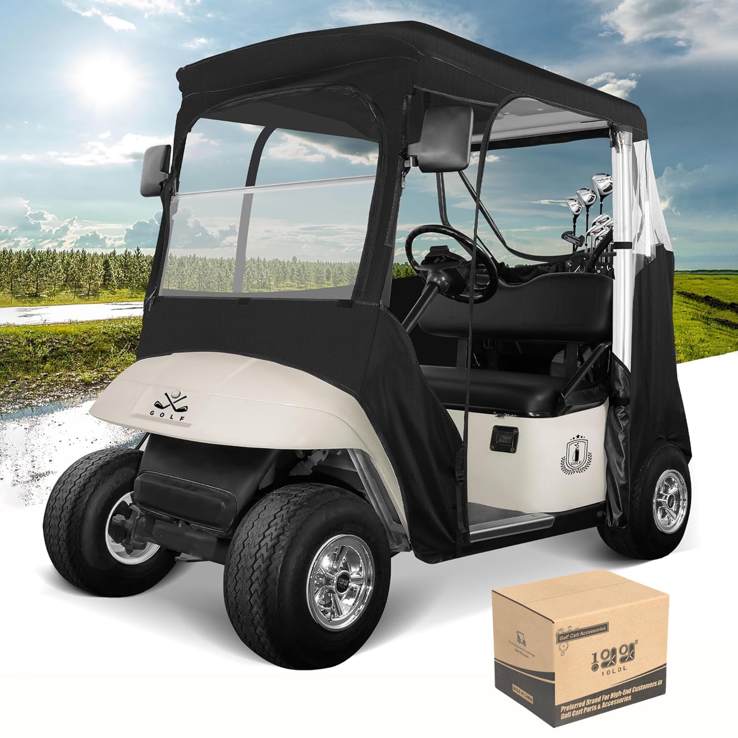 10L0L Golf Cart Enclosure Compatible with EZGO TXT RXV, Golf Cart Cover Waterproof Windproof Portable Transparent Storage Driving 4 Sided Enclosure