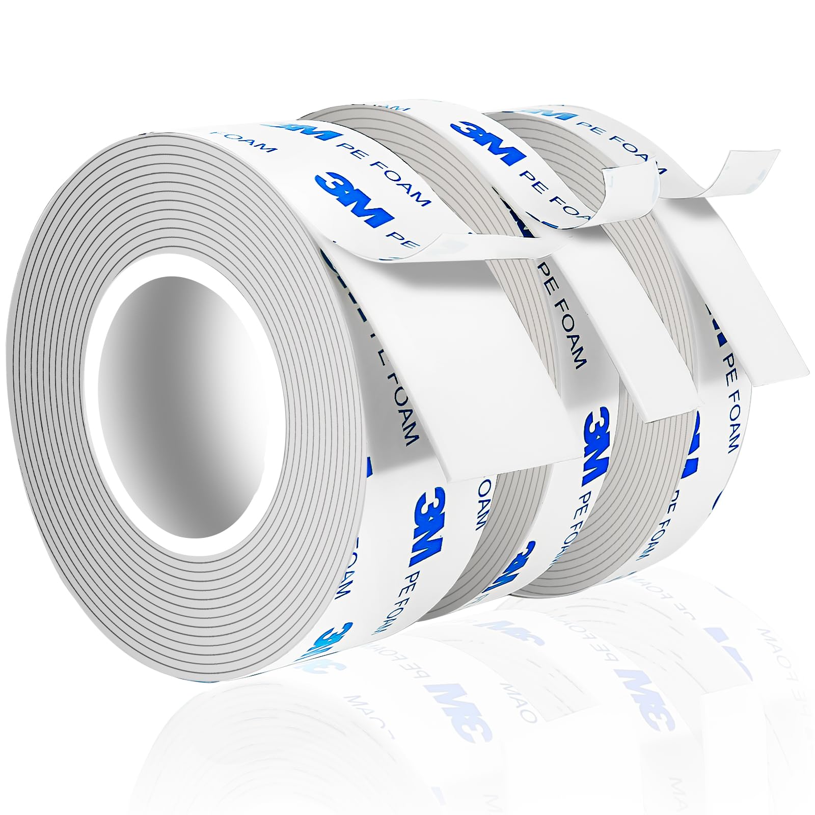 PHIXBEAR Strongest Double Sided Tape,Waterproof Heavy Duty Mounting Tape Made of 3M PE, Length 29.5 Ft (Width 1.18in & 0.59in), White Strong Adhesive Foam Tape for Walls Decor Picture Strips