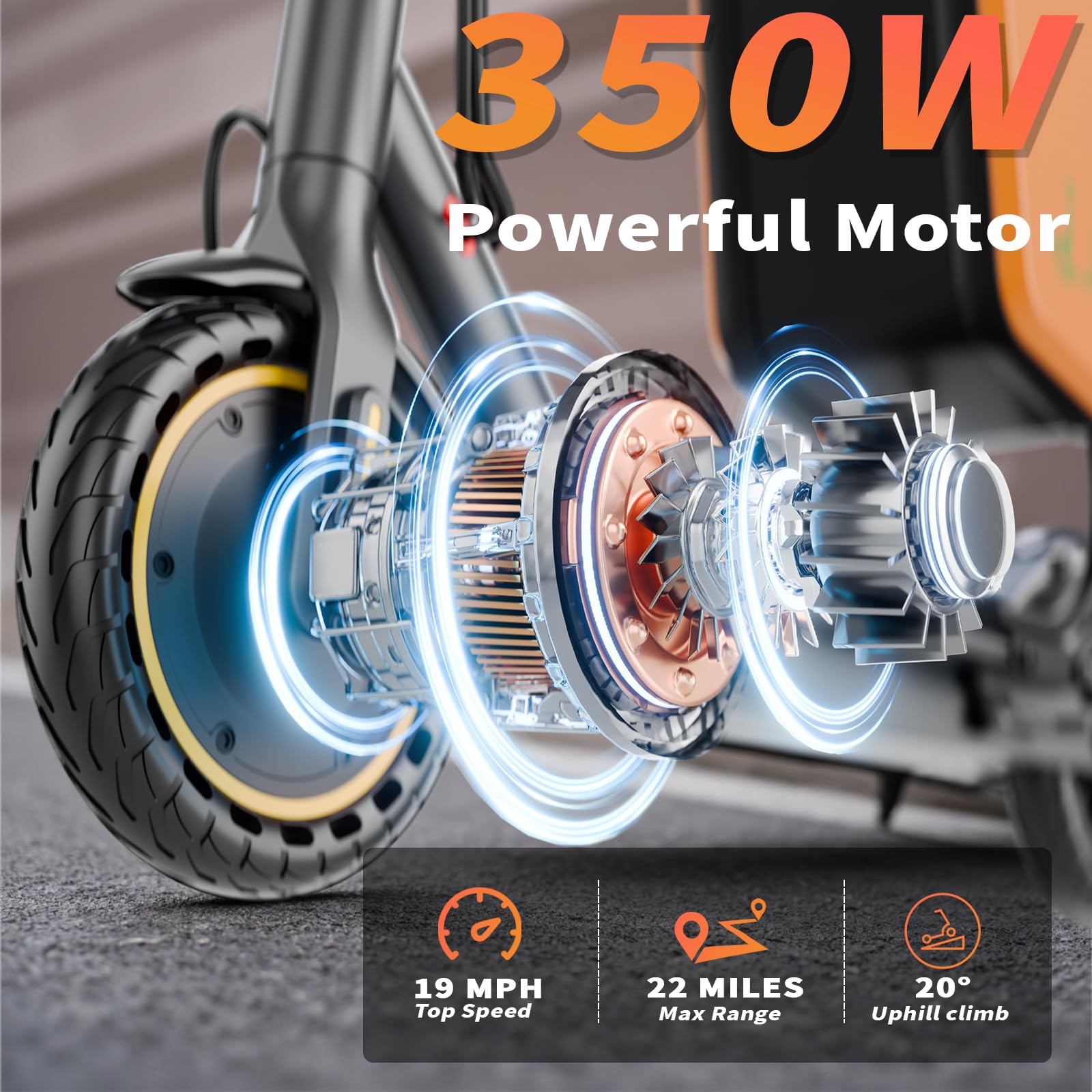 Qlaway 8.5" E Scooter for Adults with Seat 19 MPH 350W Motor 288.6 WH Battery, Motorized Up to 22 Miles Range, Foldable Scooter Bearing 265 LBS/APP Control