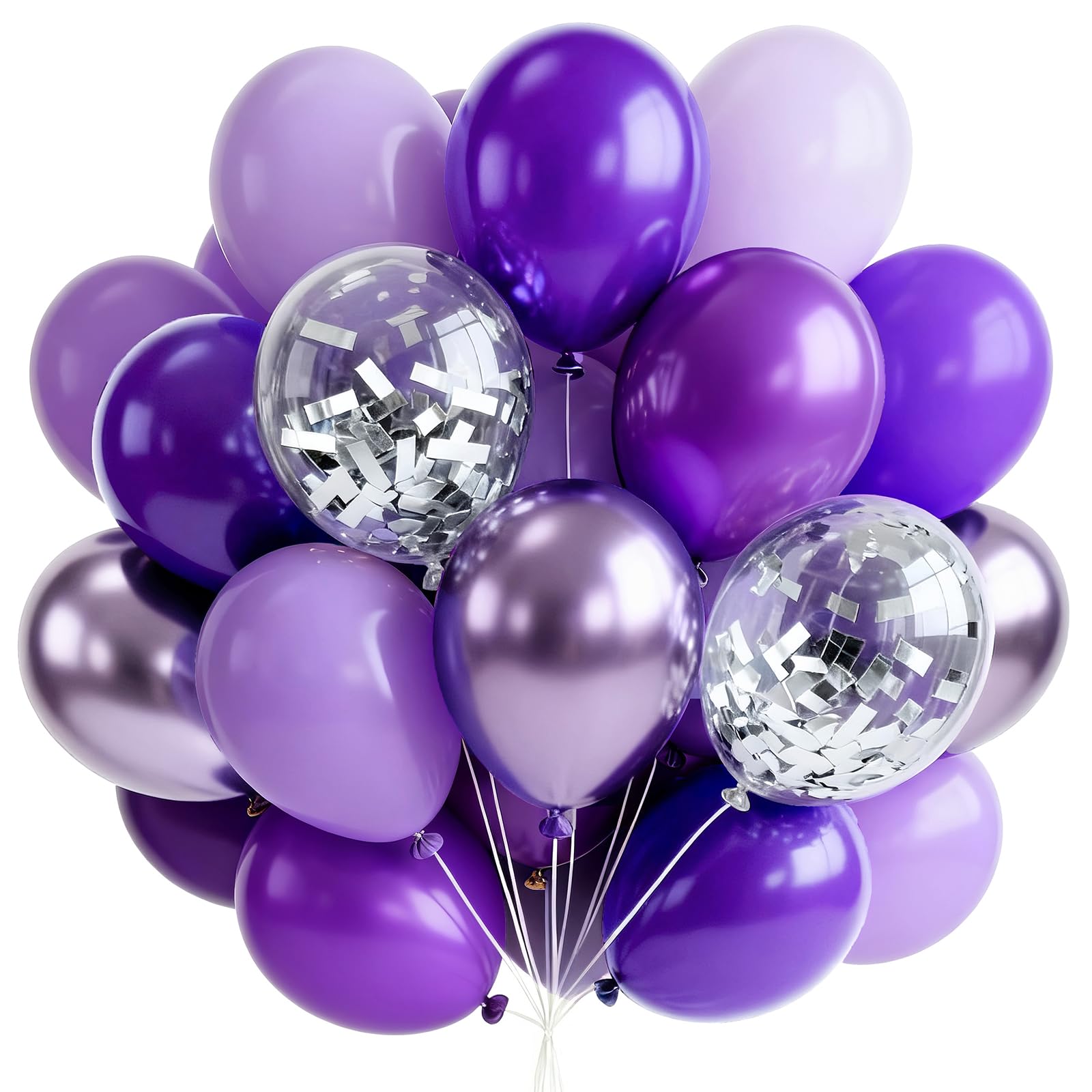 PartyWoo Purple Balloons 66pcs 12 Inch Light Pastel Dark Metallic Purple Lilac Lavender Confetti Balloons for Graduation Baby Shower Birthday Wedding Anniversary Butterfly Princess Party Decorations