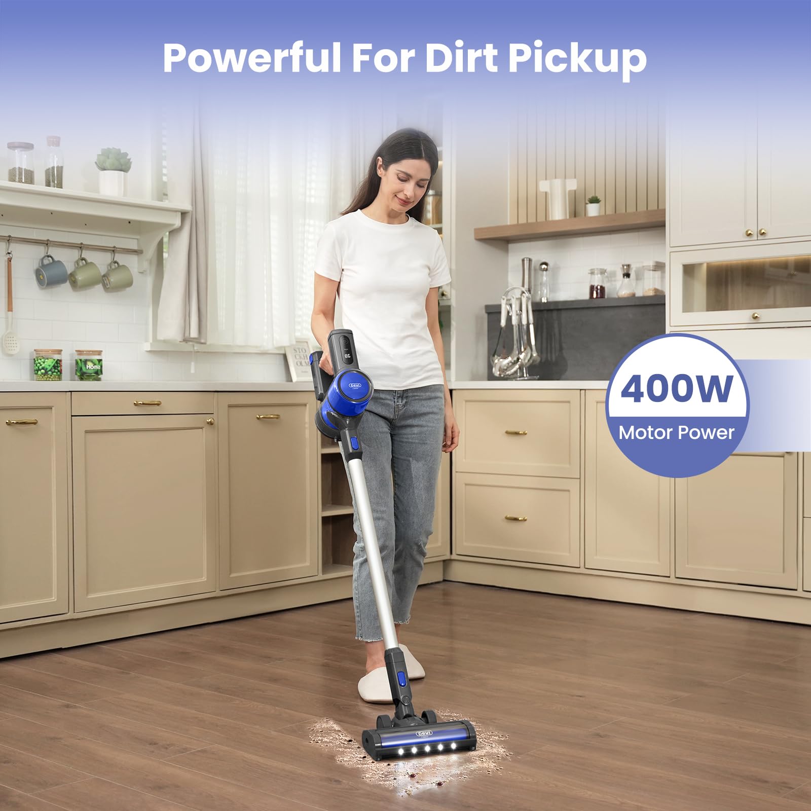 Cordless Vacuum Cleaner for Home | 400W Powerful Stick Vacuum | Long Runtime Detachable Battery | LED Display | Deep Clean for Pet Hair Hard Floor Carpet