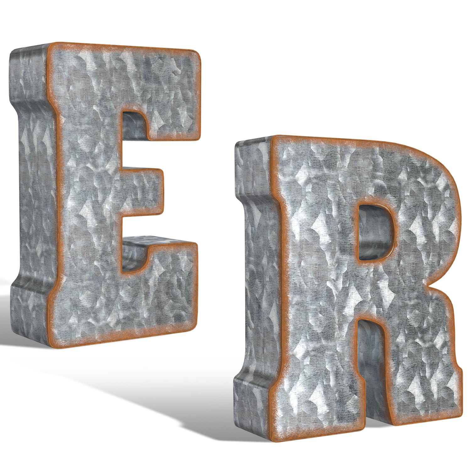 CraftyCrocodile Galvanized Metal Letters for Wall Decor - E and R for Hanging or Freestanding - Unique Blend of Rustic, Vintage, Western, and Industrial Styles, Bundle