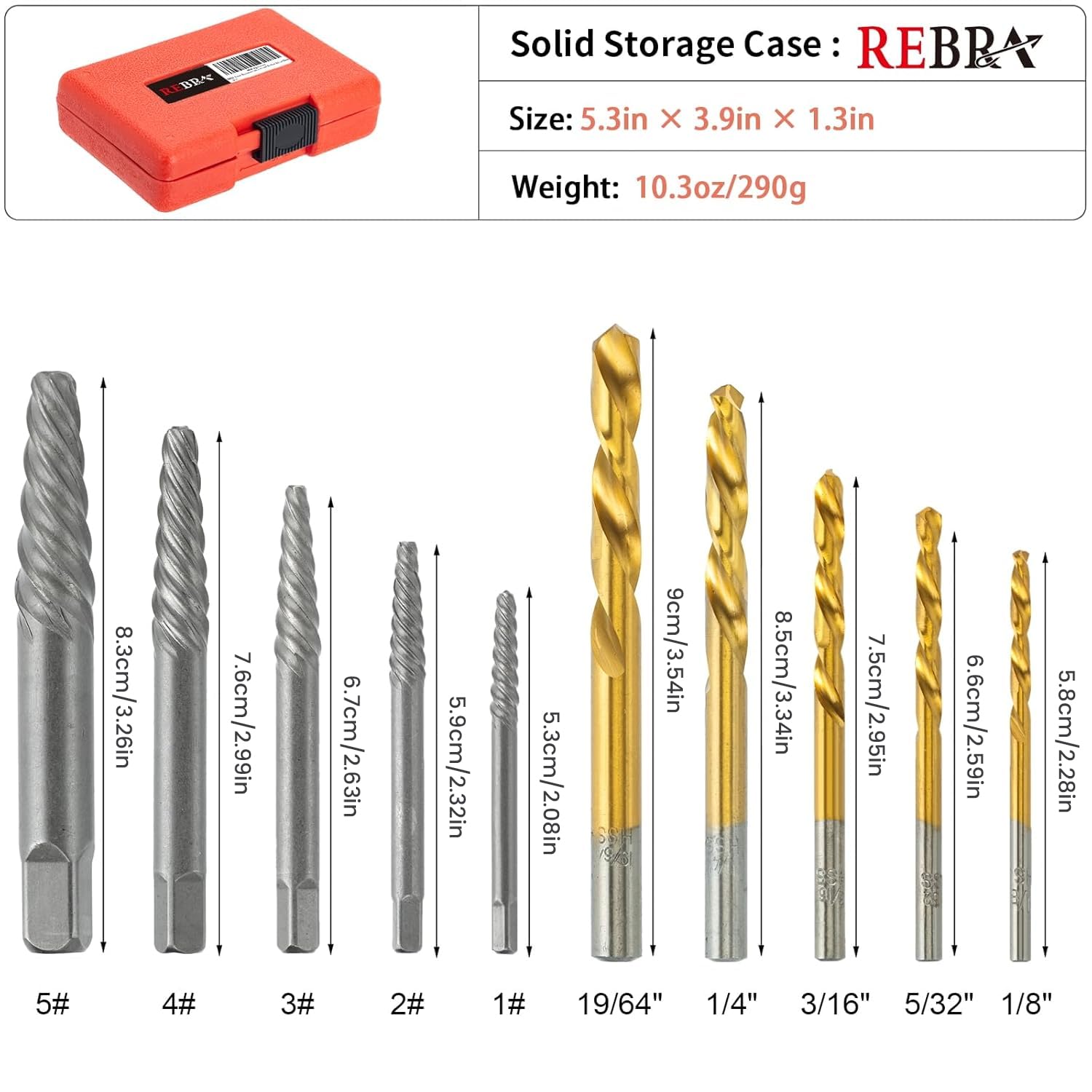 Screw Extractor Set, 37# Cr-Mo & 6542 HSS Steel Cobalt Left-Hand Drill Bit, Easy Out Broken Bolt Remover Reverse, Ez Out Stripped, Rounded-Off, Damaged Bolts, Screws&Studs Removal Tool (10-Pieces)
