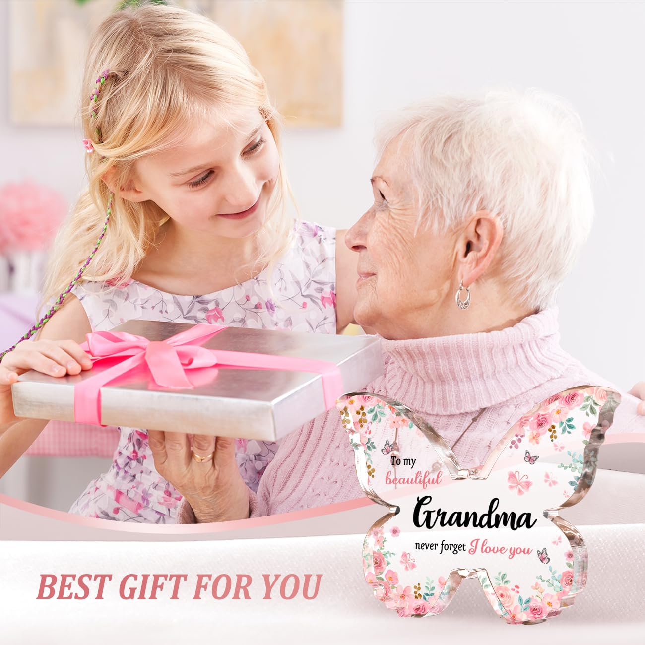 GiftyTrove Gifts for Grandma, Best Grandma Christmas Gift - 5x3.8x0.5 Inch Butterfly-Shaped Acrylic Plaque Keepsake - Mothers Day Gift, Grandparent Day Gift, Birthday Gift, Christmas Gift for Grandma