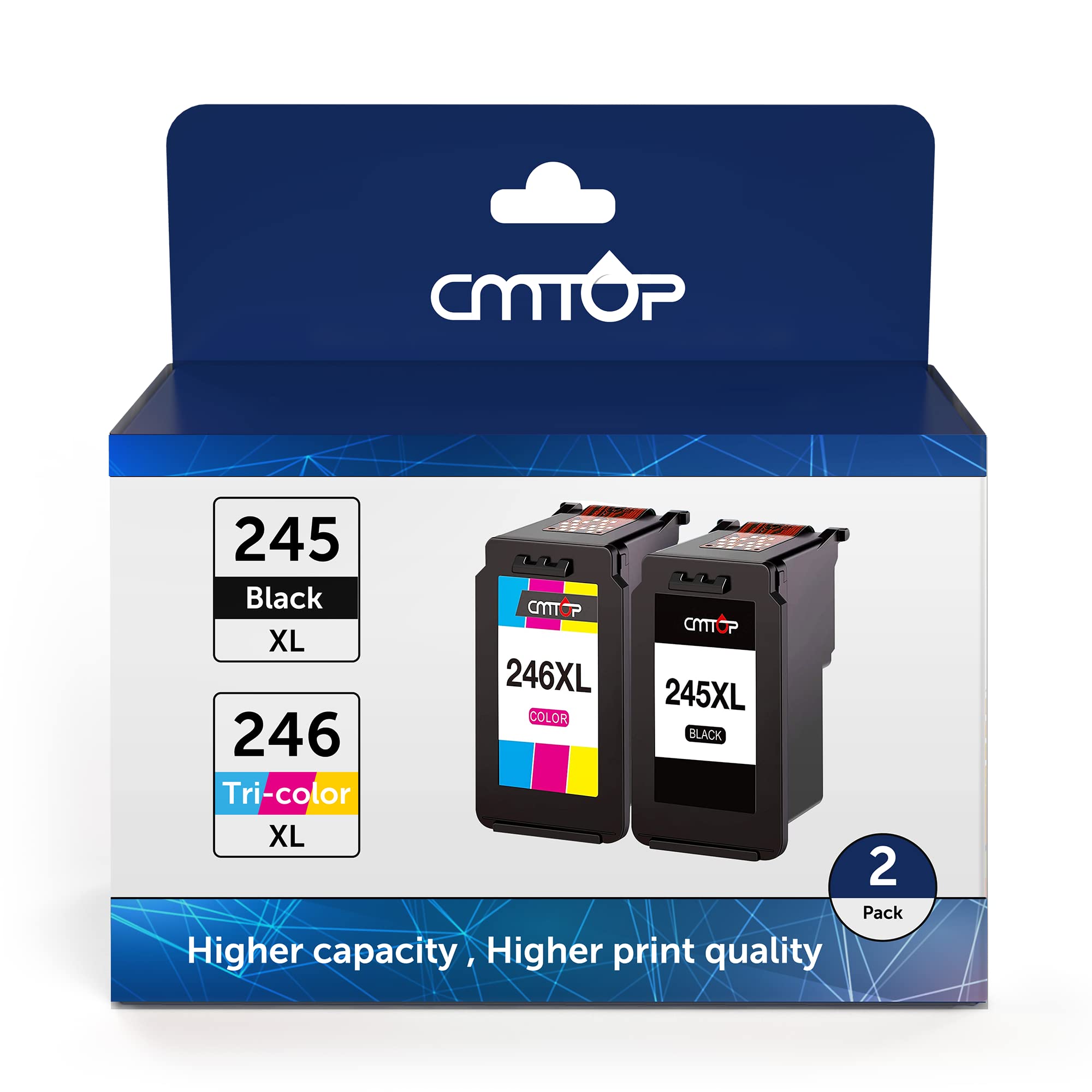 CMTOP Compatible Ink Cartridge Replacement for Canon Ink Cartridges 245 and 246, for Canon PIXMA MG2522 MG2520 MX490 MX492 MG2920 MG2922 IP2820 TS3122 MG2420 MG2922 Printer, 1 Black+1 Tri-Color