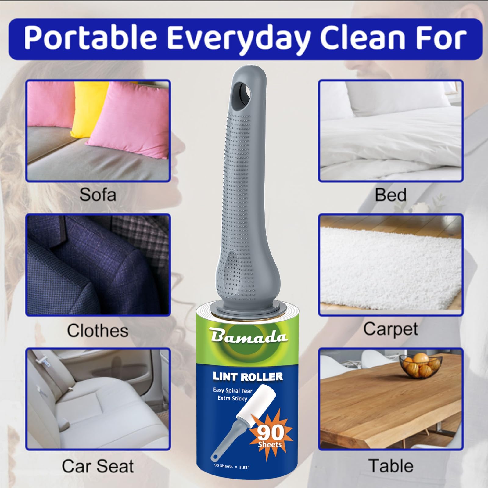 Sticky Lint Roller for Pet Hair: Lint Remover for Dog Cat Hair Mega Value Set 540 Sheets 2 Handles+6 Rollers Fur Removal for Clothes Couch Furniture