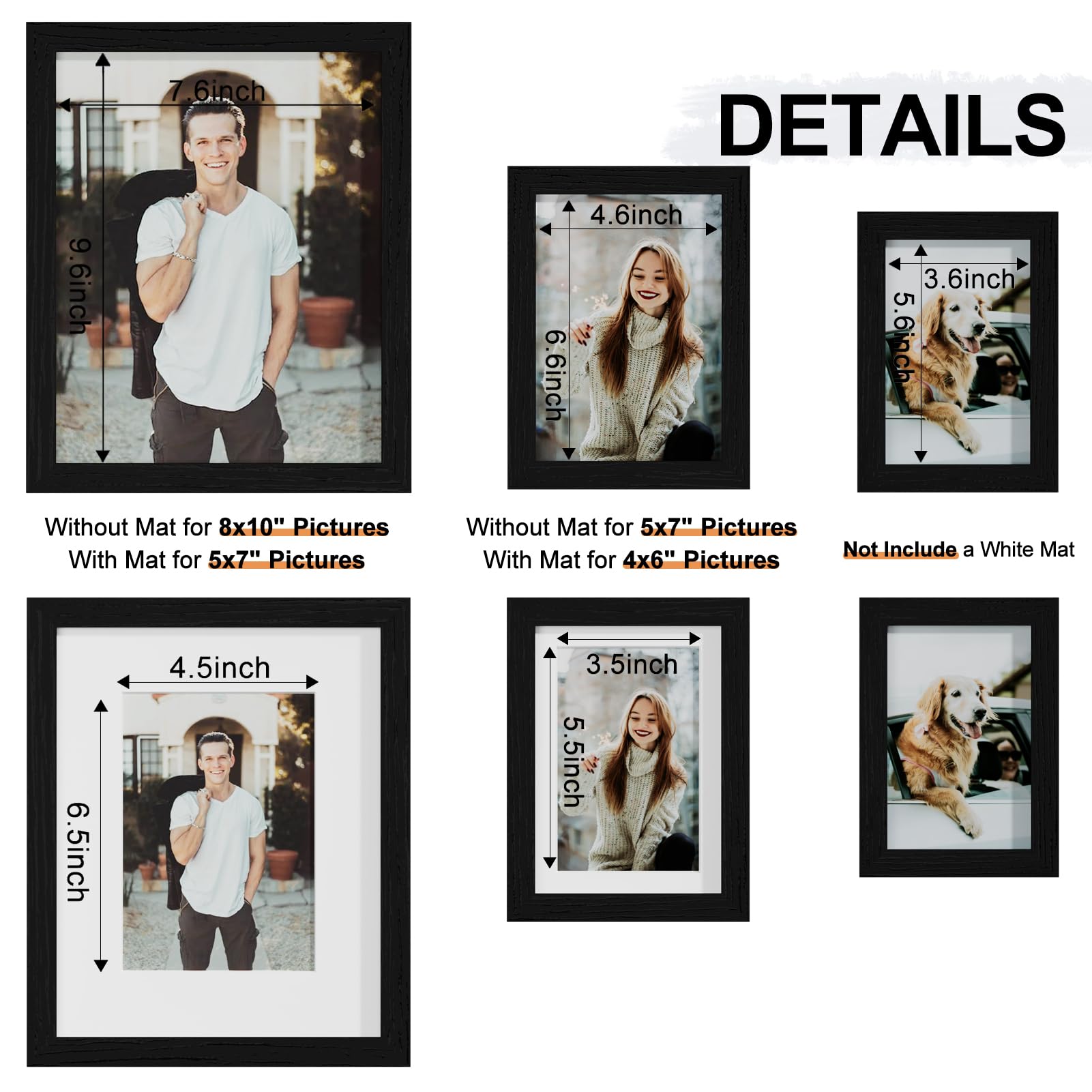 Vittanly 10 Pack Picture Frames Collage Wall Decor, Gallery Wall Frame Set for Wall or Tabletop Display, Multi Sizes with Two 8x10, Four 5x7, and Four 4x6 Photo Frames, Black
