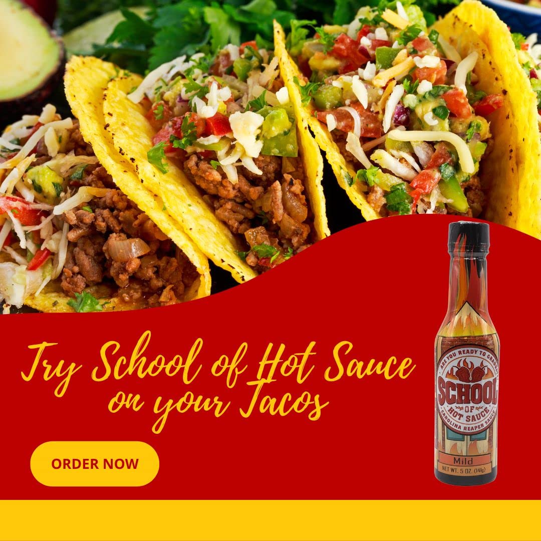 School of Hot Sauce, Mild, Carolina Reaper Pepper Sauce, A Perfect Balance of Heat and Flavor, Gourmet Hot Sauce, Versatility For All Kinds of Foods, Exquisite Taste In A Bottle, 5 fl oz.