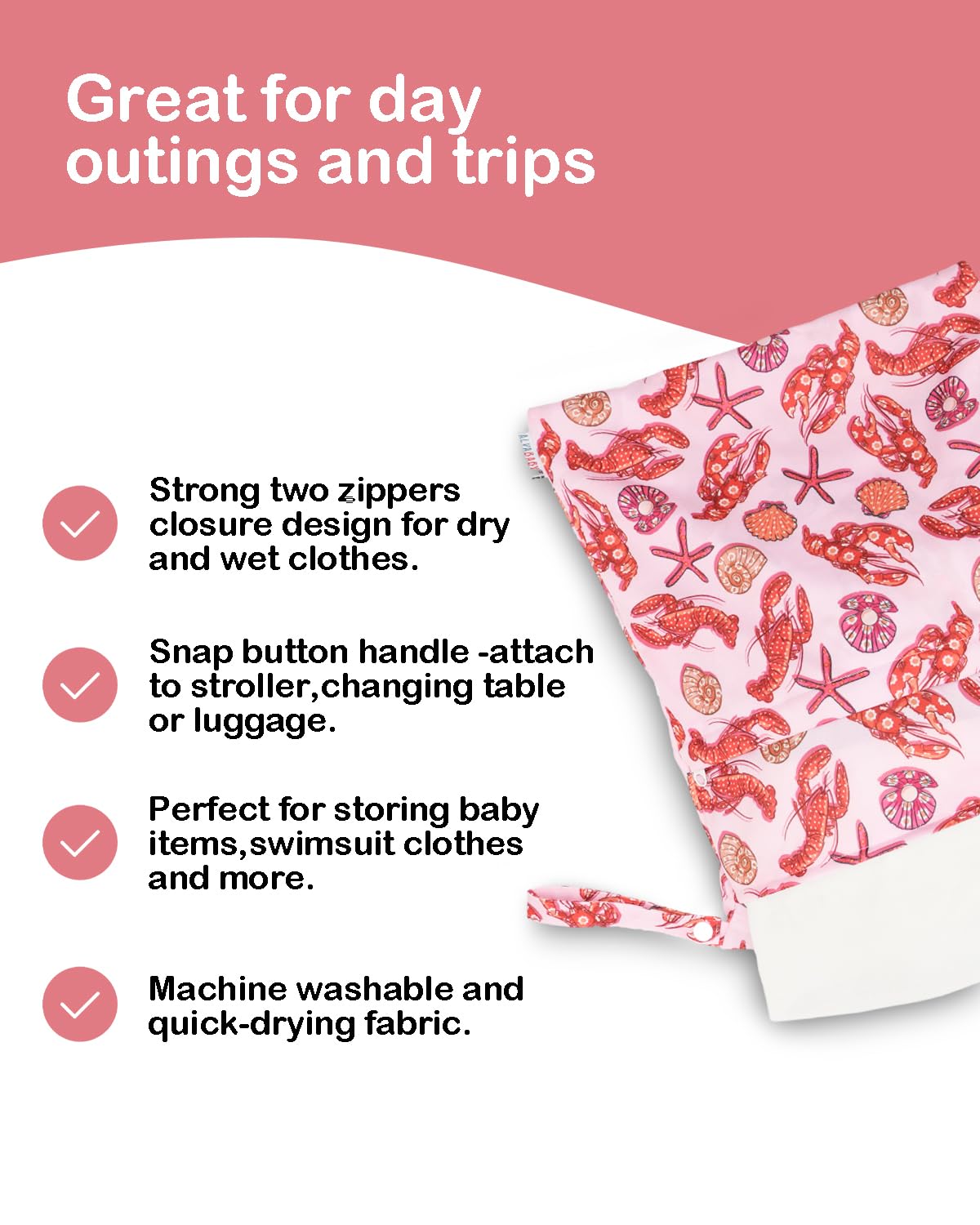 ALVA ALVABABY 2pcs Cloth Diaper Wet Dry Bags Waterproof Reusable with Two Zippered Pockets Travel Beach Pool Daycare Soiled Baby Items Yoga Gym Bag for Swimsuits or Wet Clothes 2LM23