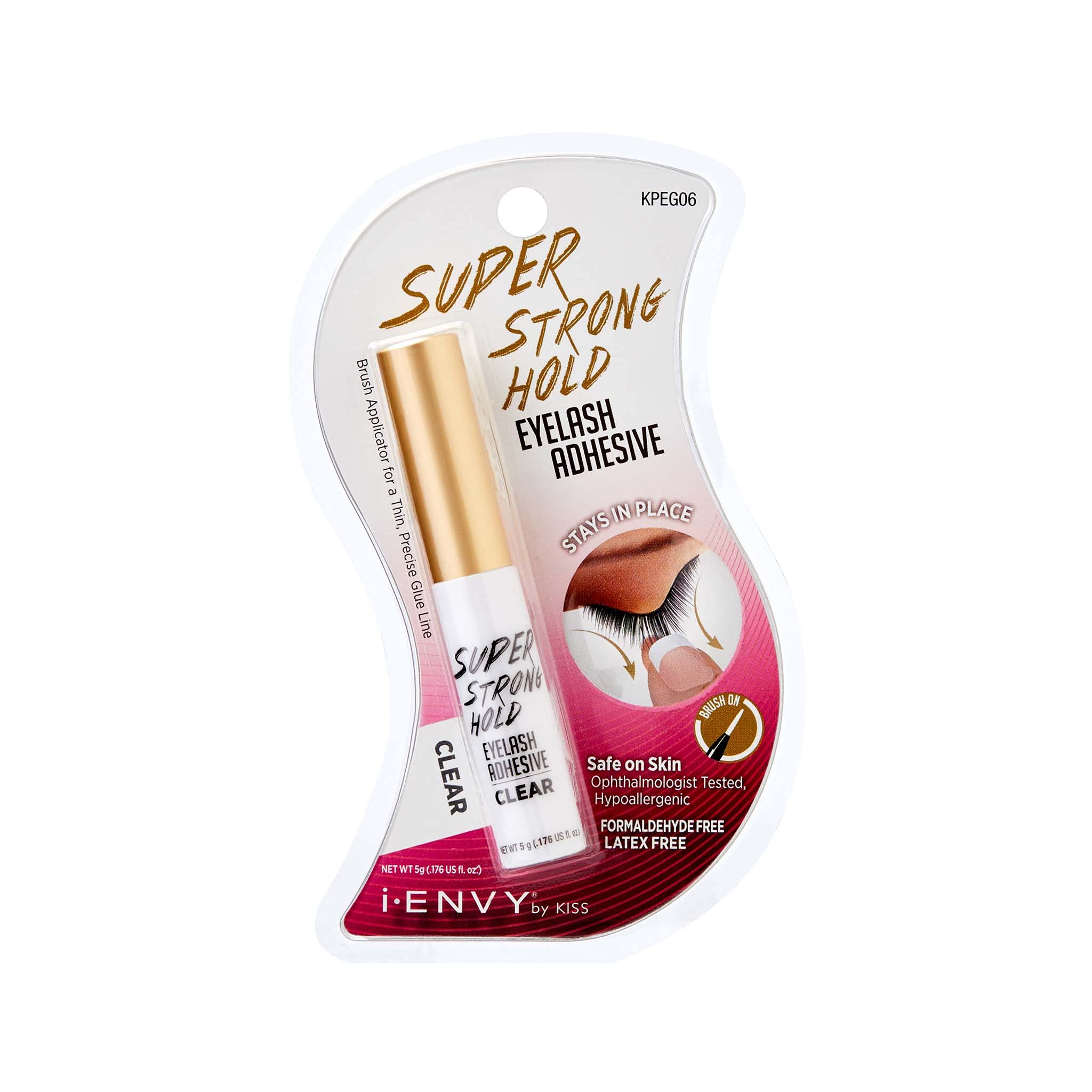 i-ENVY By KISS Super Strong Hold Eyelash Adhesive, Brush on, Waterproof Long-Lasting Strip Lash Glue, Natural-Looking Allergy & Latex Free with Brush Applicator (Clear)