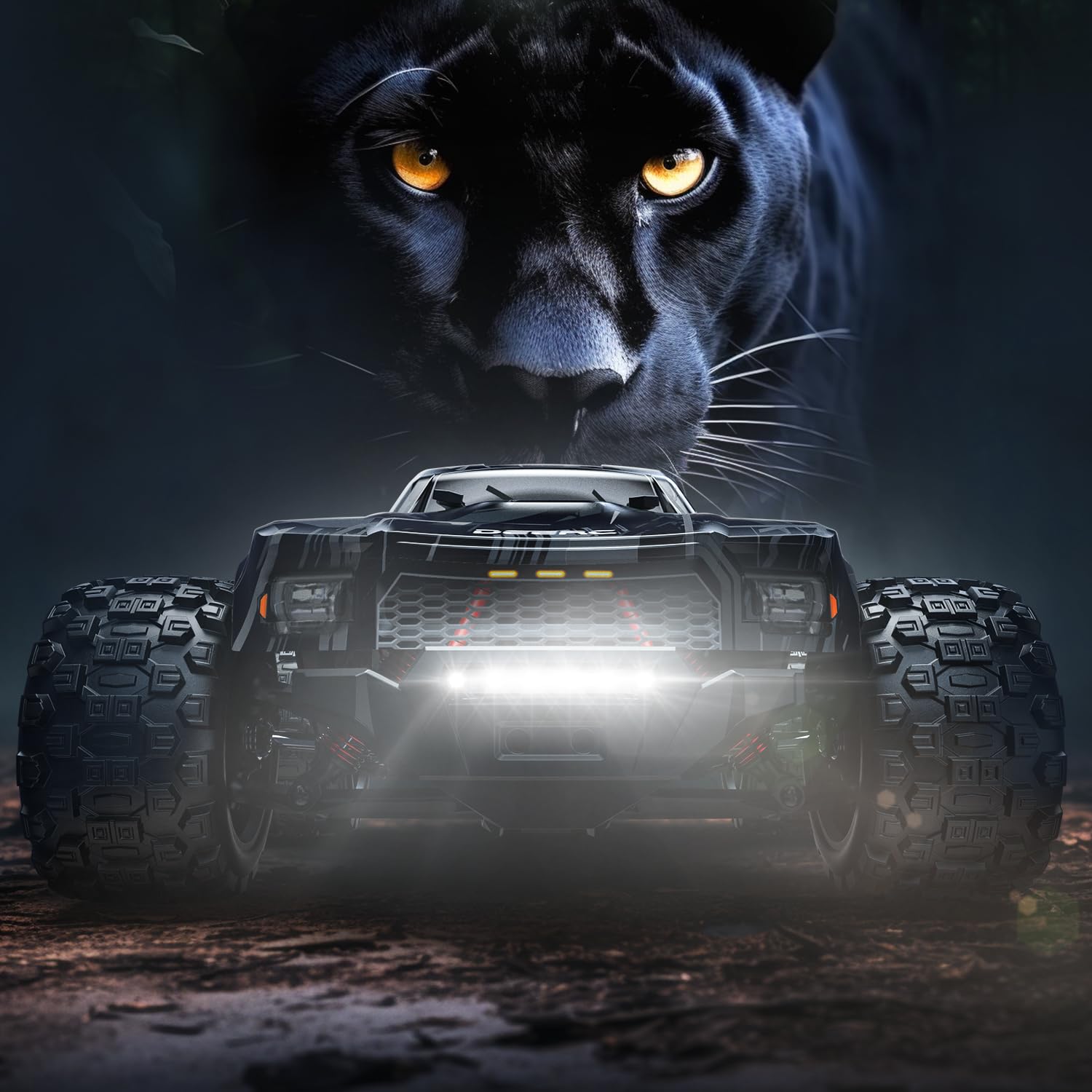 DEERC 1/14 Brushless Fast Extreme 70kph 4X4 Off-Road Truck, 7 Lighting Modes Remote Control with 2 Li-ion Batteries, Electric Large Truggy for Snow Sand