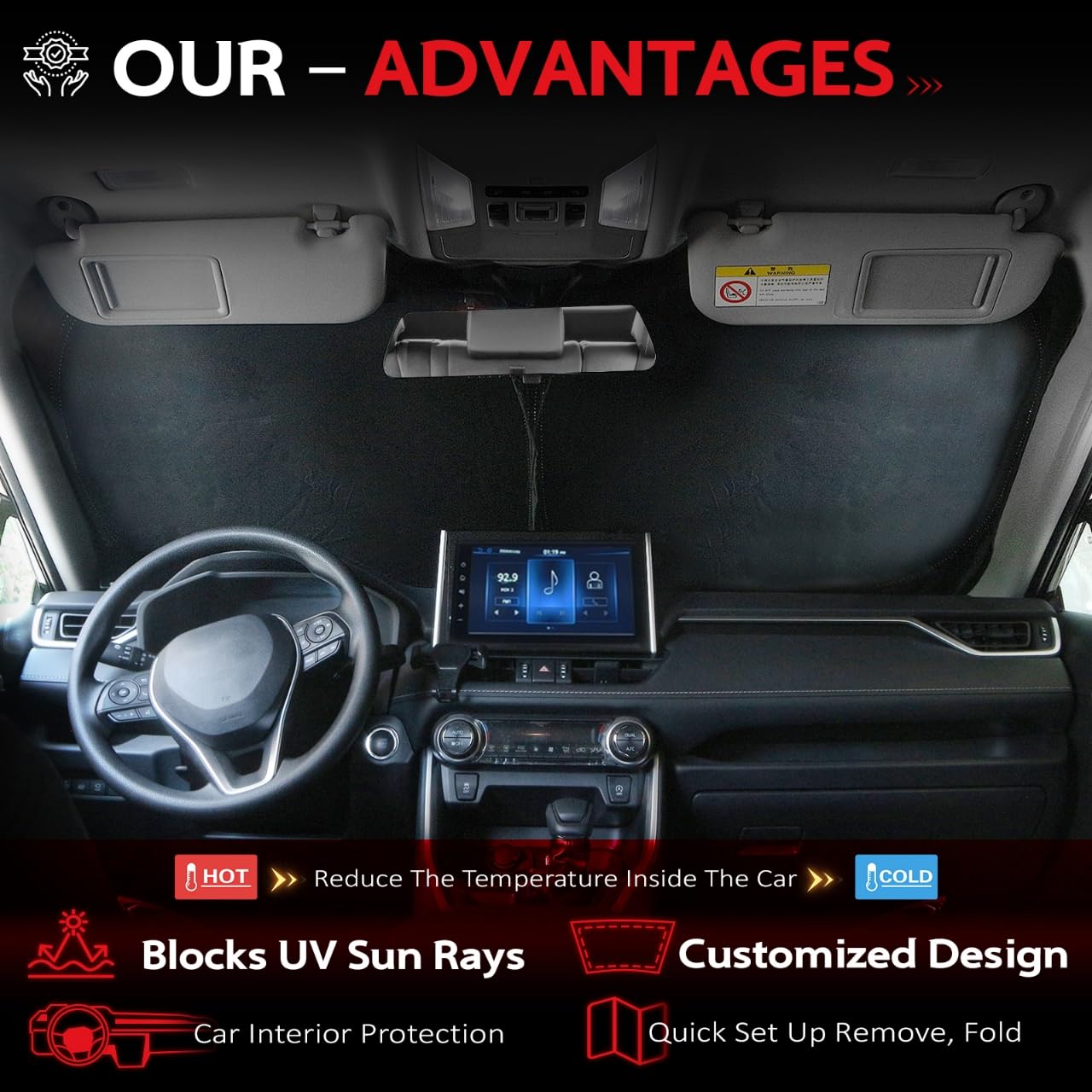 KAYZT Windshield Sun Shade for Toyota RAV4 2019-2024 RAV-4 Foldable Sunshade SUV Front Window Custom Fit Accessories