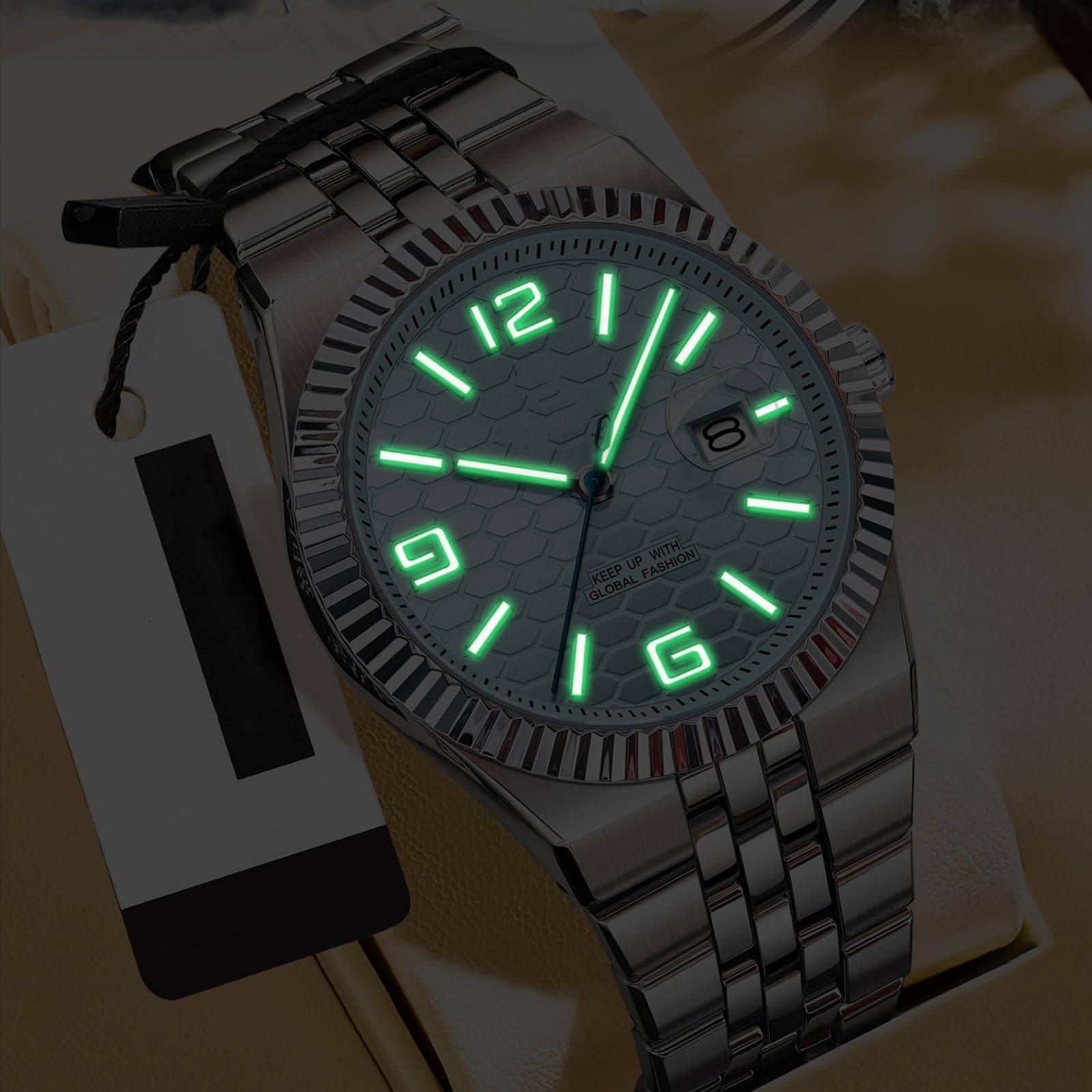 BESTKANG Men's Watch Quartz Luminous Date Fashion Waterproof Watch Classic Dress Stainless Steel Watches for Men (Silver White)