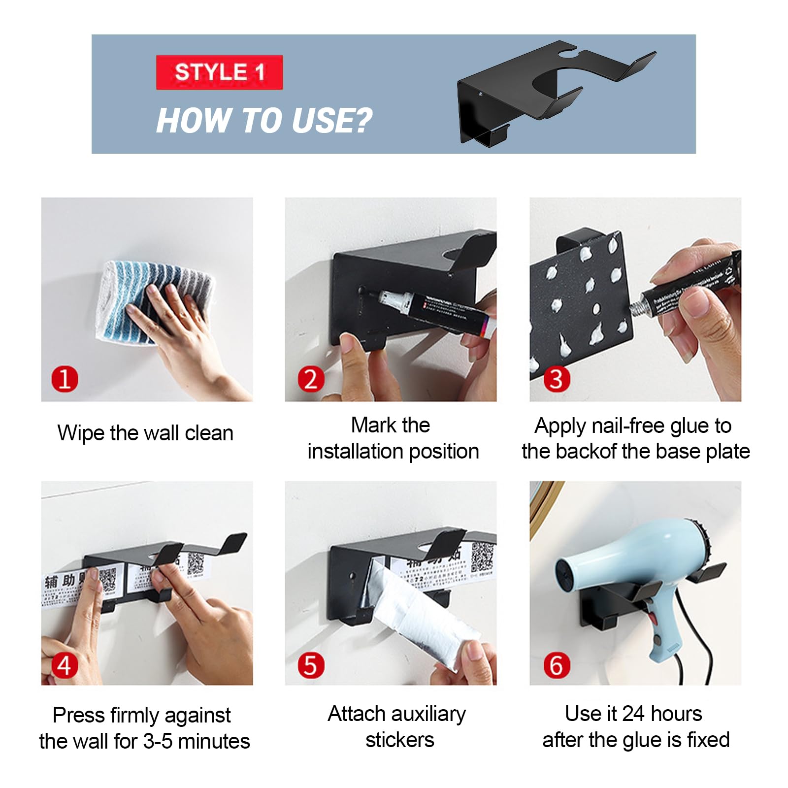 Hair Dryer Holder Wall Mount, Hair Dryer Holder Wall Mount, Upgraded Stainless Steel Hair Dryer Holder, Hair Dryer Holder Maximum Diameter 2.3 Inch (Compatible with Most Hair Dryers)