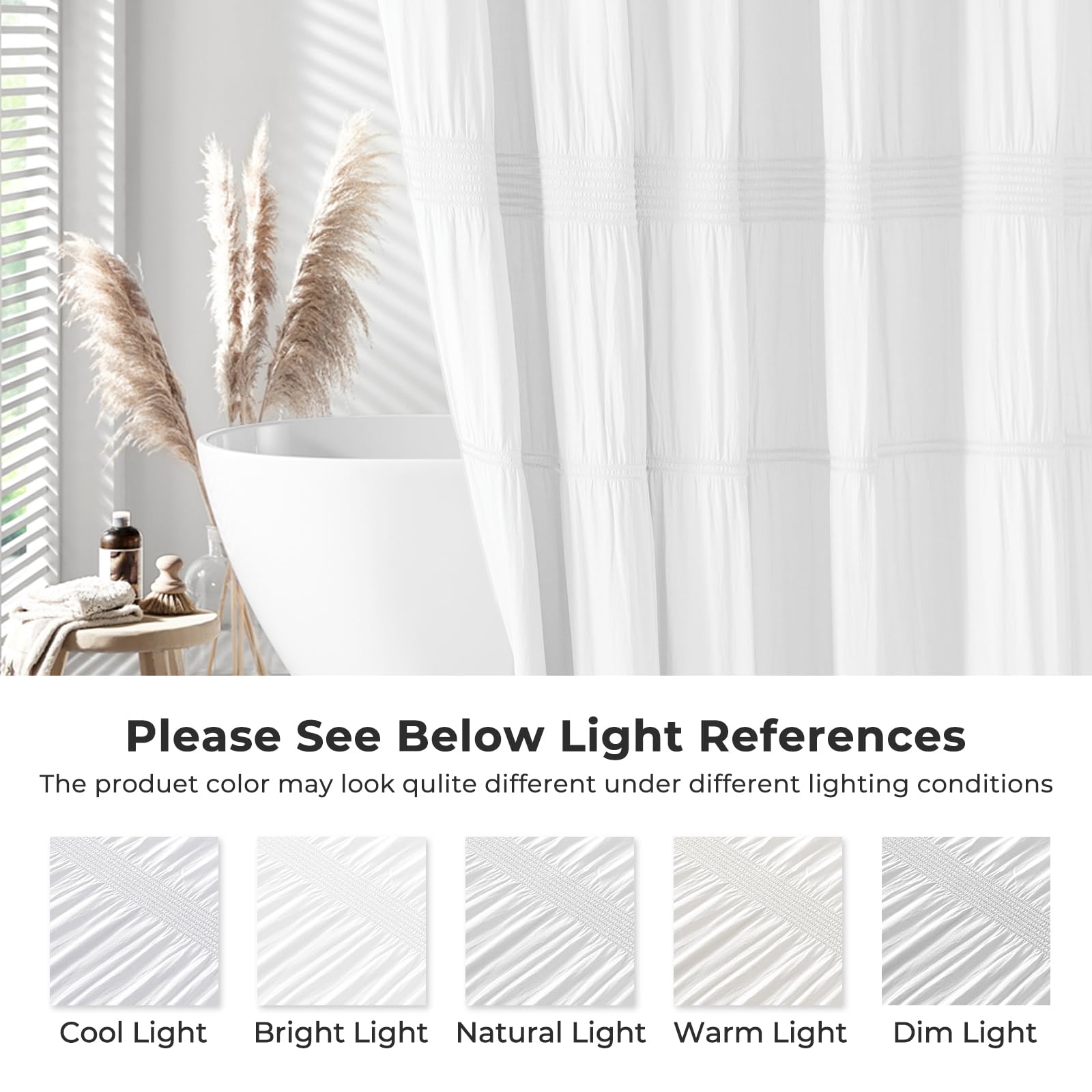 Seasonwood White Shower Curtain Farmhouse Shower Curtain Rustic Striped Cotton Blend Fabric Shower Curtains Heavy Weighted Bathroom Decor, 72 x 72
