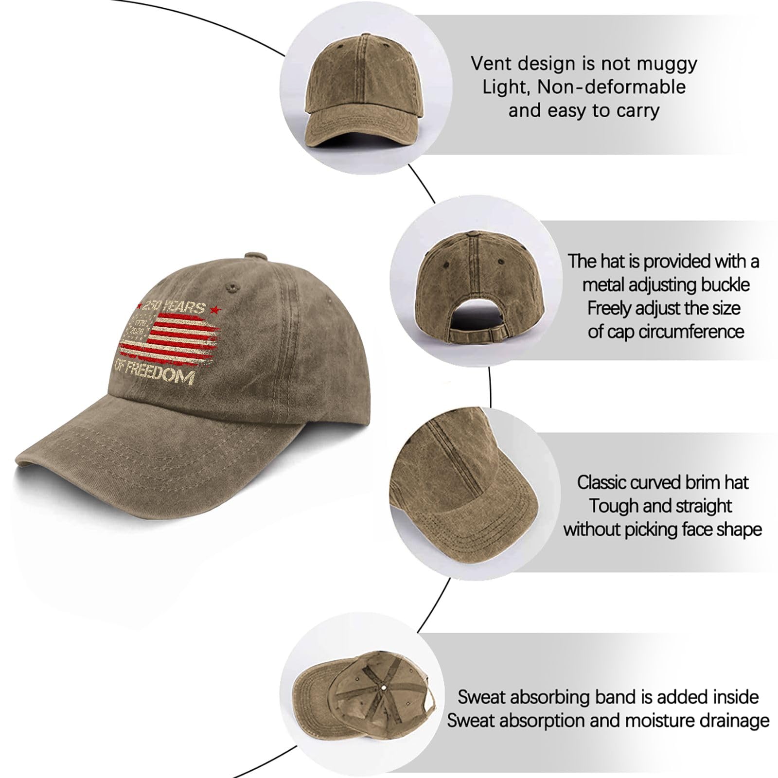 US 250 Years Freedoms 1776-2026 250th Birthday Embroidered Trucker Hat Funny Caps for Her