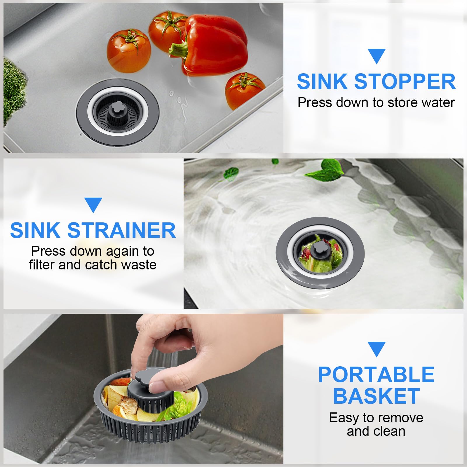 Kitchen Sink Drain Strainer, Augot New Upgraded Sink Drain Strainer & Stopper Kit Stainless Steel Pop Up Drain Stopper with Strainer Basket, Fast Drainage Sink Strainer for Standard 3-1/2 Inch Drain