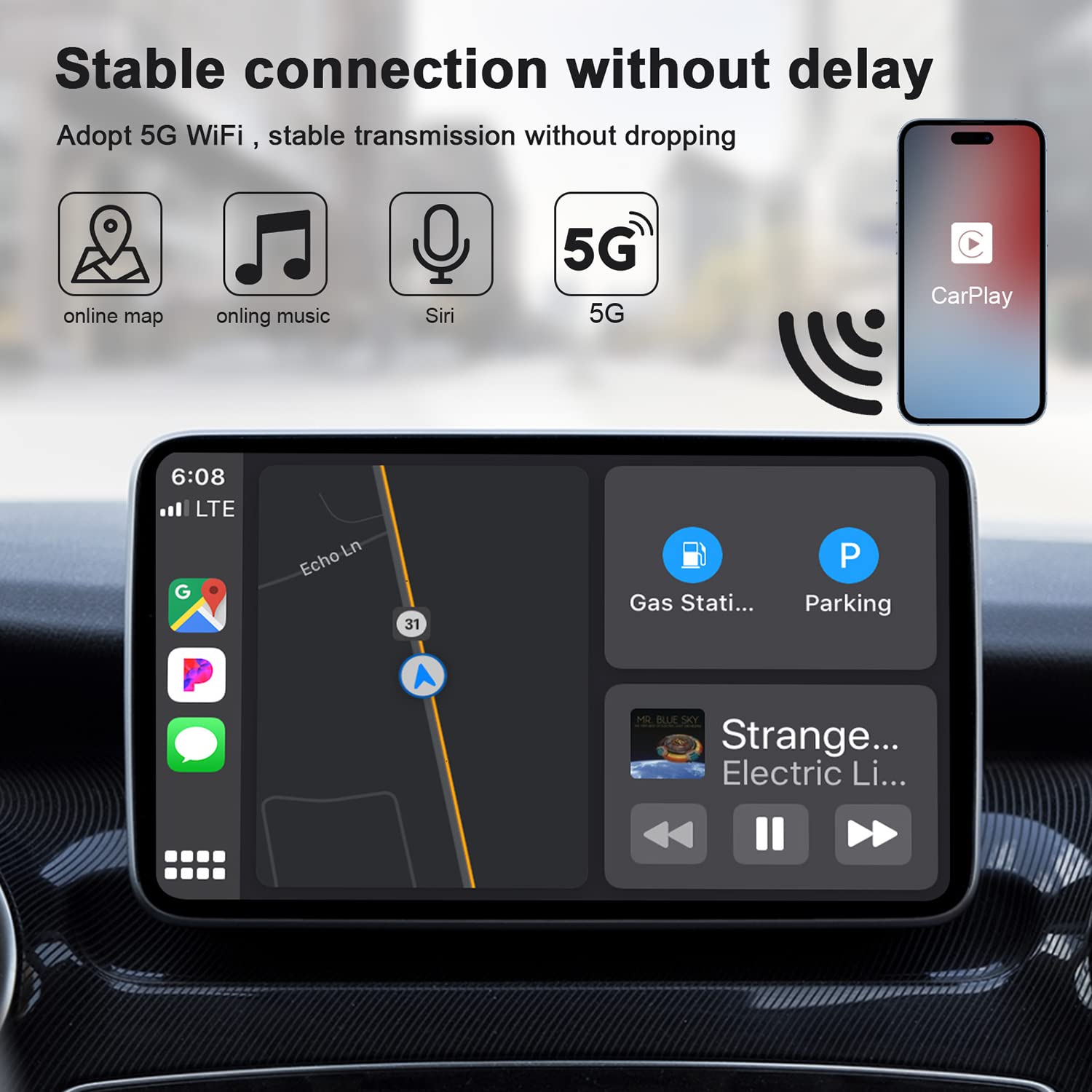 Wired CarPlay Convert Cars Wireless CarPlay, Apple CarPlay Wireless Adapter,Wireless Fast and Easy Use Fit for Cars from 2015 & iPhone iOS 10+(Black)