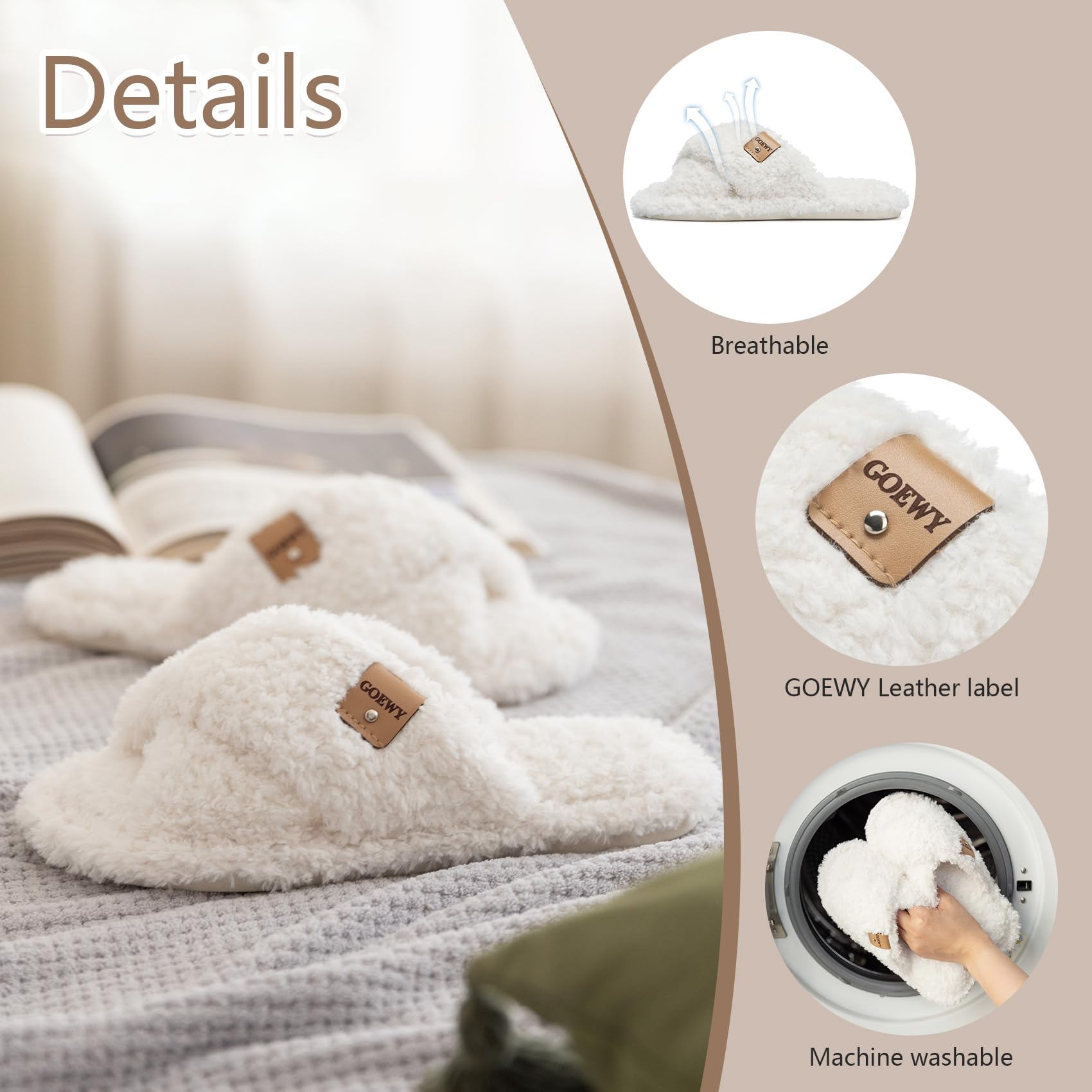 GOEWY Fuzzy Open Toe Slippers for Women Indoor and Outdoor with Memory Foam Cozy Cross Band Cute Slipper Soft House Shoes Slides Slip On Gifts for Women Mom Her Ladies Bridesmaid White
