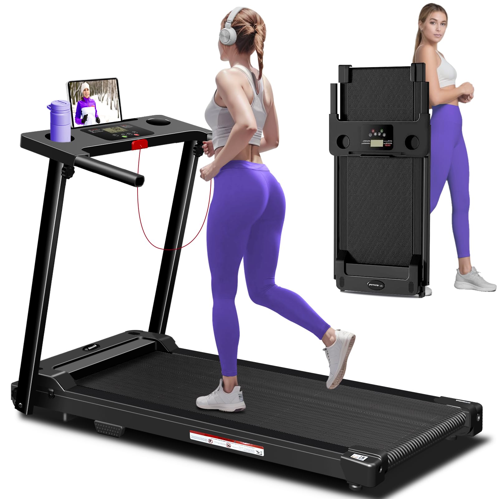 Treadmill with Handles, 2025 Upgraded Small Treadmills Home, Portable Electric Treadmills for Home 300 lbs Capacity,Walking Pad Treadmill,Lightweight Folding Foldable Walking Pad with LED Display