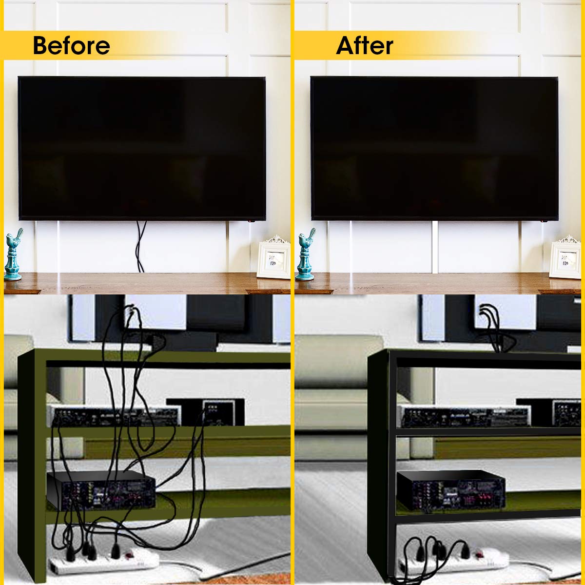 Cable Raceway Kit, Stageek Cable Management System Open Slot Wiring Raceway Duct with Cover, On-Wall Concealer Organizer for Cable Pass to Hide Wires Cords for TVs, Computers - 9x15.4inch, Black