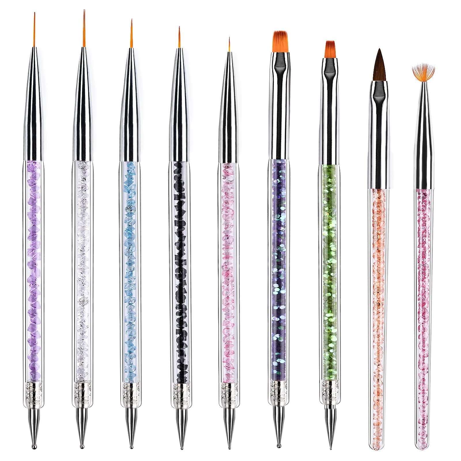TOCOLES Nail Art Brushes, 9PCS Nail Brushes for Nail Art with Nail Liner Brush and Nail Dotting Pens for Home Use and Professional Nail Salon