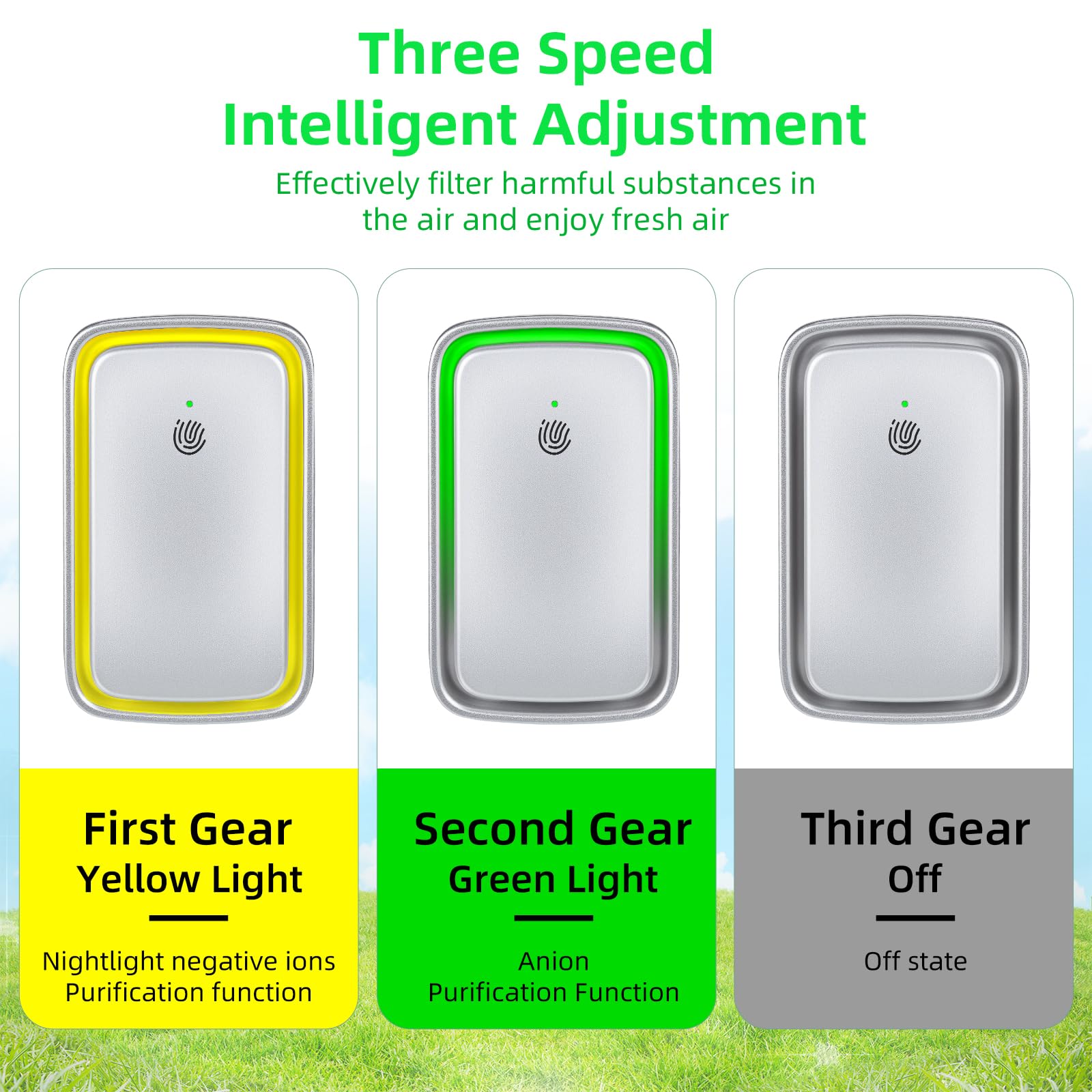 6Pack Air Purifier Plug In, Negative Air Ionizer for Home, Quiet Air Cleaner with Nightlight for Bedroom, Office, Kitchen, Portable Air Filter Odor, Smoke Dust, Pets (Silver Gray) 