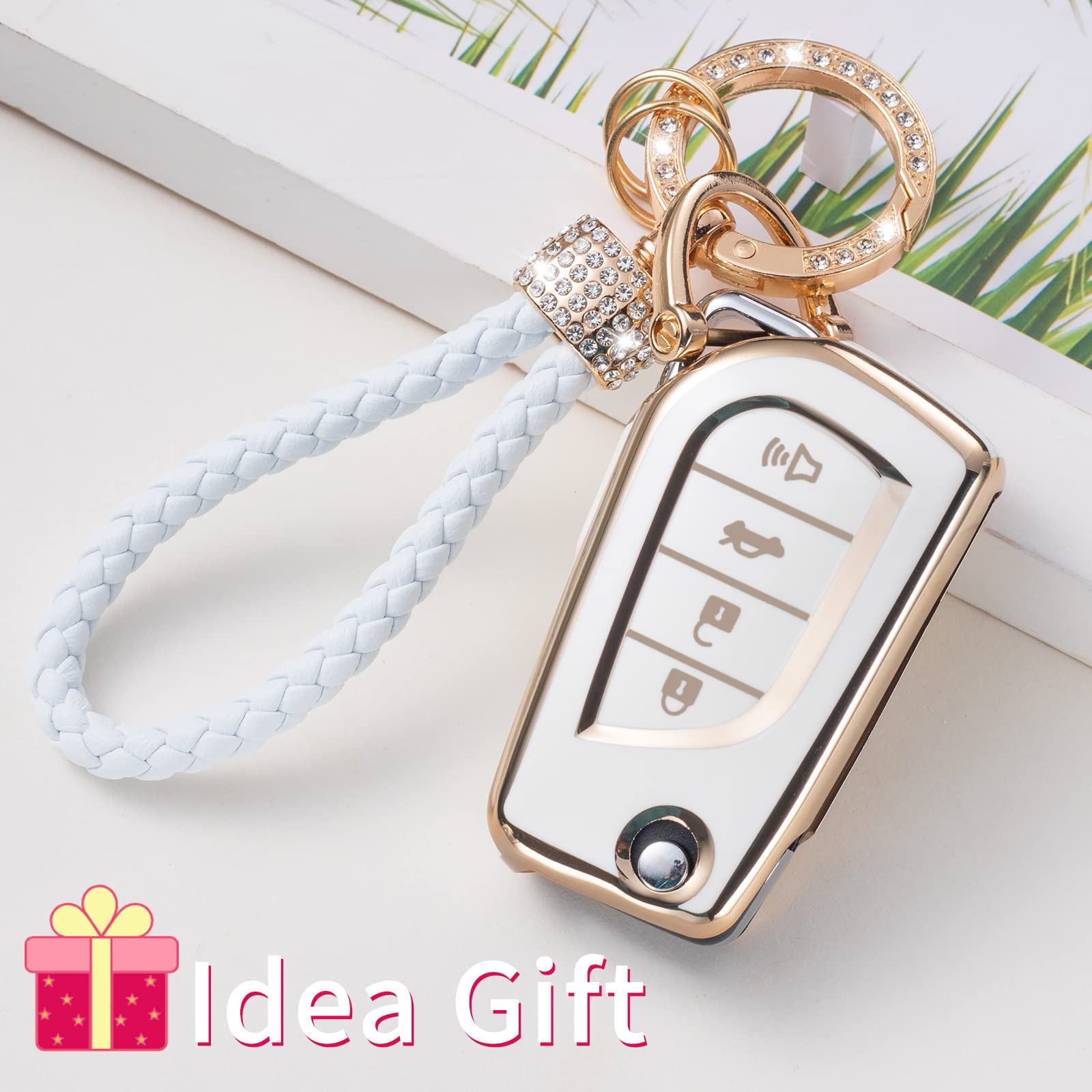 Gematay for Toyota Key Fob Cover with Lanyard, Key Case Shell Compatible with Toyota Fortuner Tundra Camry RAV4 Highlander Corolla Smart Key Holder