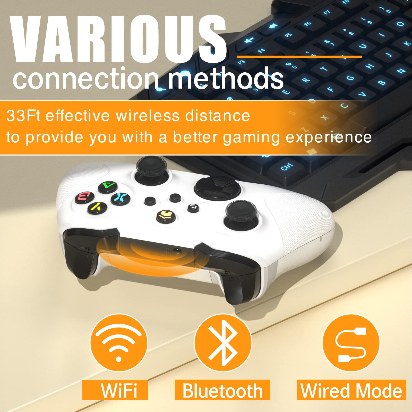 Dinosoo Wireless Controller for Android Windows PC Steam Games, Dual Vibration TURBO Macro Function Hall Trigger 3.5mm Headphone Jack - White (Can't Connect to X for Now)