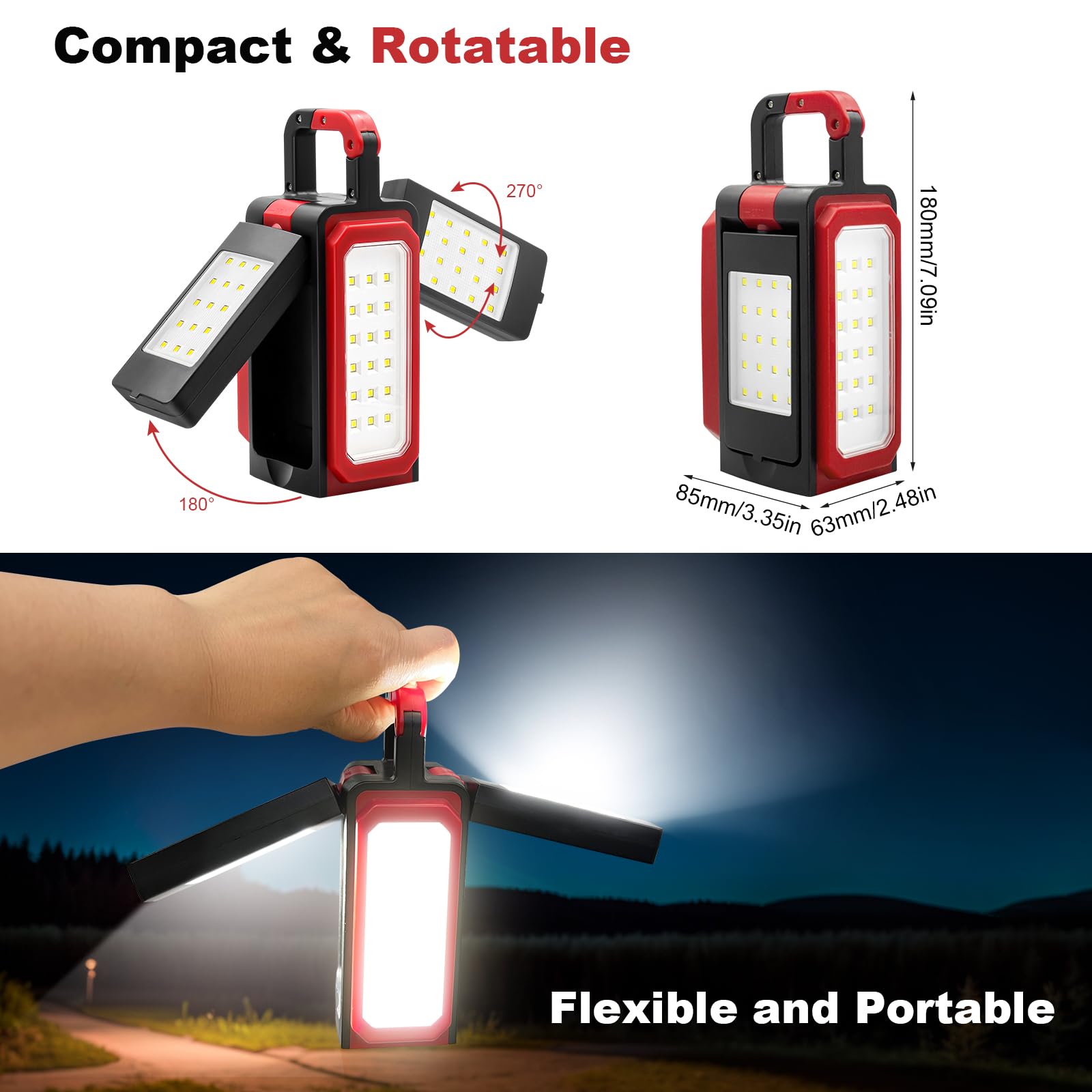 SYLSTAR Rechargeable Work Light, 3000 Lumen LED Work Lights with Magnets, Multifunctional Waterproof and Portable LED Flood Light with Powerbank for Workshop, Garage, Camping or Home Emergency