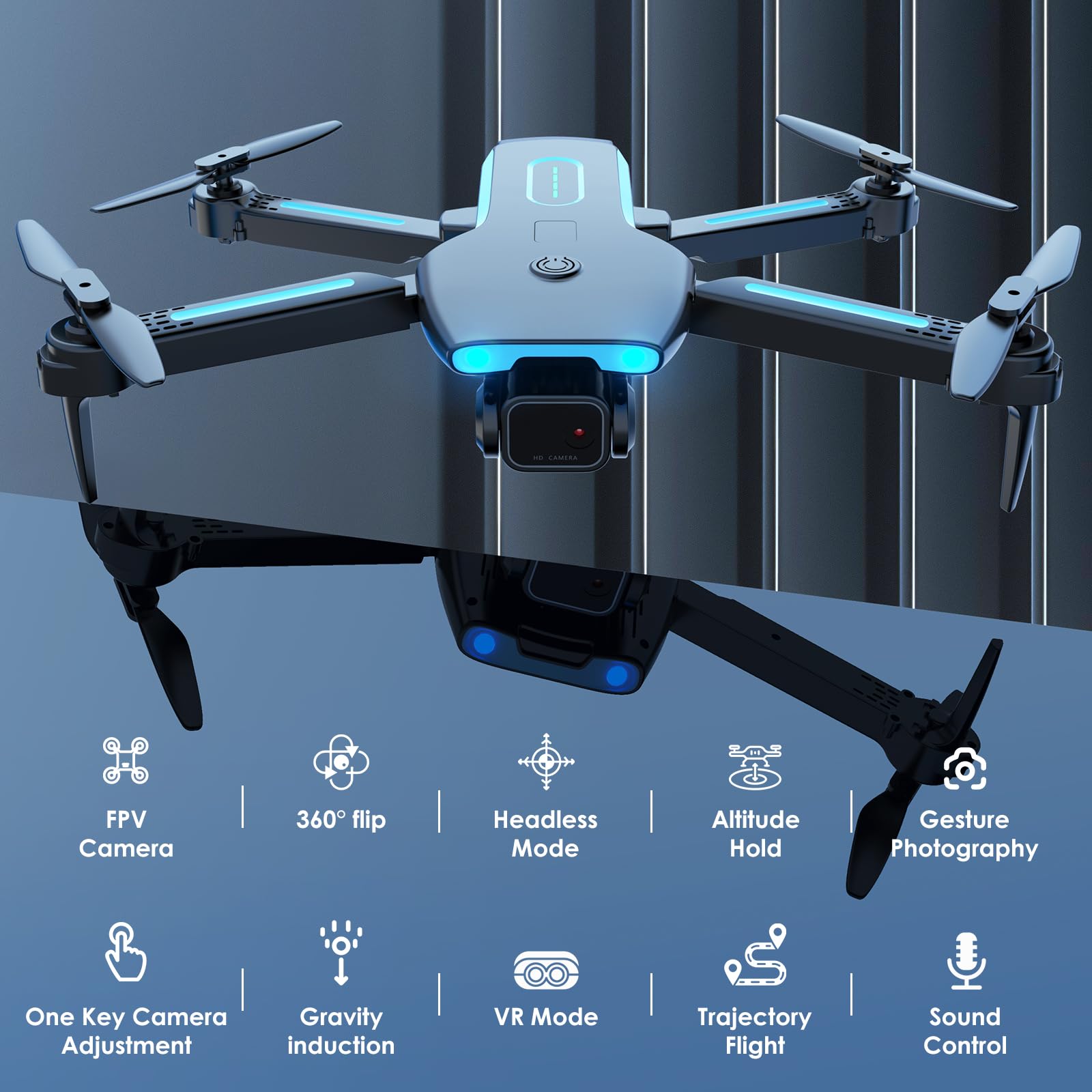 Bokigibi Drone with 1080P HD FPV Camera, RC Aircraft Quadcopter with Headless,3D Flips, One Key Start, Voice/Gravity Control, Speed Adjustment, 2 Batteries, Foldable Drone for Kids, Beginners