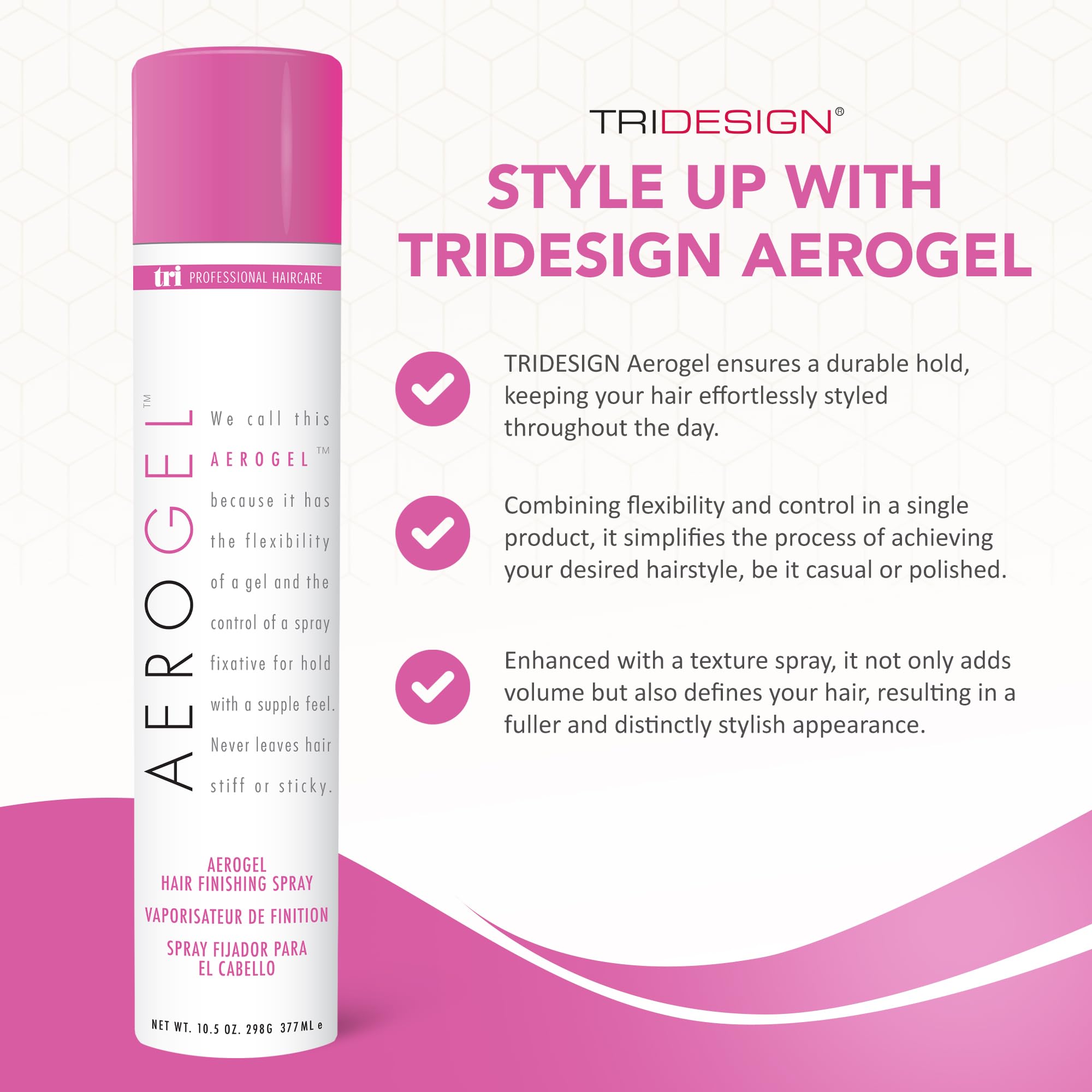 TRI Design Aerogel Hairspray - Non-Toxic Hair Finishing Spray for Styling, Volumizing and Holding Curly Hair with Flexible Hold - For Women and Men - Pack of 1 (10.5 oz)