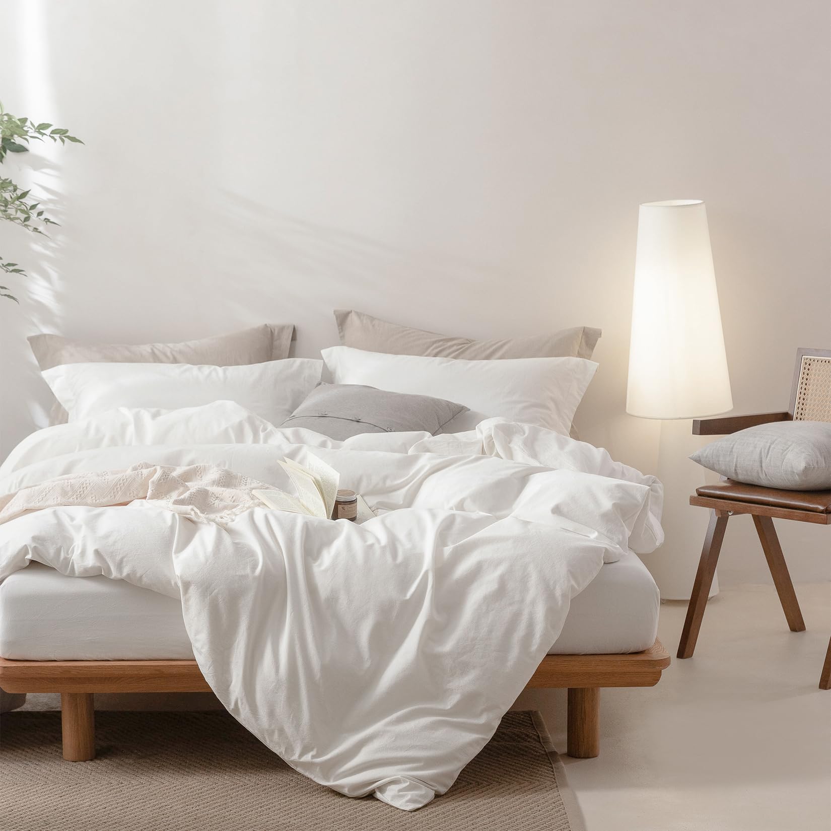 BDEAR Linen Feel Off White Duvet Cover Twin Size 90'' L x 68'' W, 100% Washed Cotton Duvet Cover with Zipper Closure Plus 1 Pillowcase, Cozy and Breathable