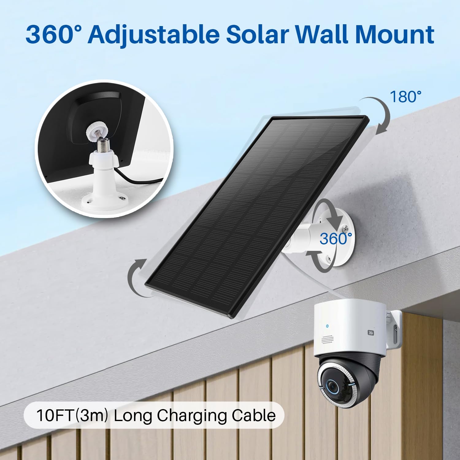 Solar Panel for Ring Camera - 5W Solar Charger with Power Pack Compatible with Most Blink Reolink Cameras Doorbell IP65 Waterproof, 10FT Cable with USB-C to Ring Barrel Plug Micro USB Adapter
