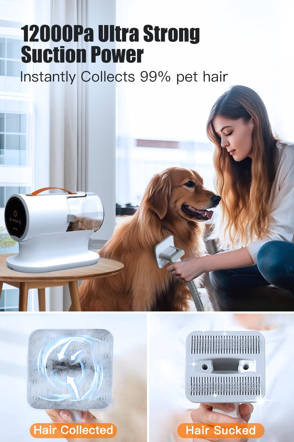 FIXR Powerful Pet Vacuum for Grooming - 12000Pa Suction, 2L Dust Cup, Low Noise, 3 Levels, 5 Grooming Tools